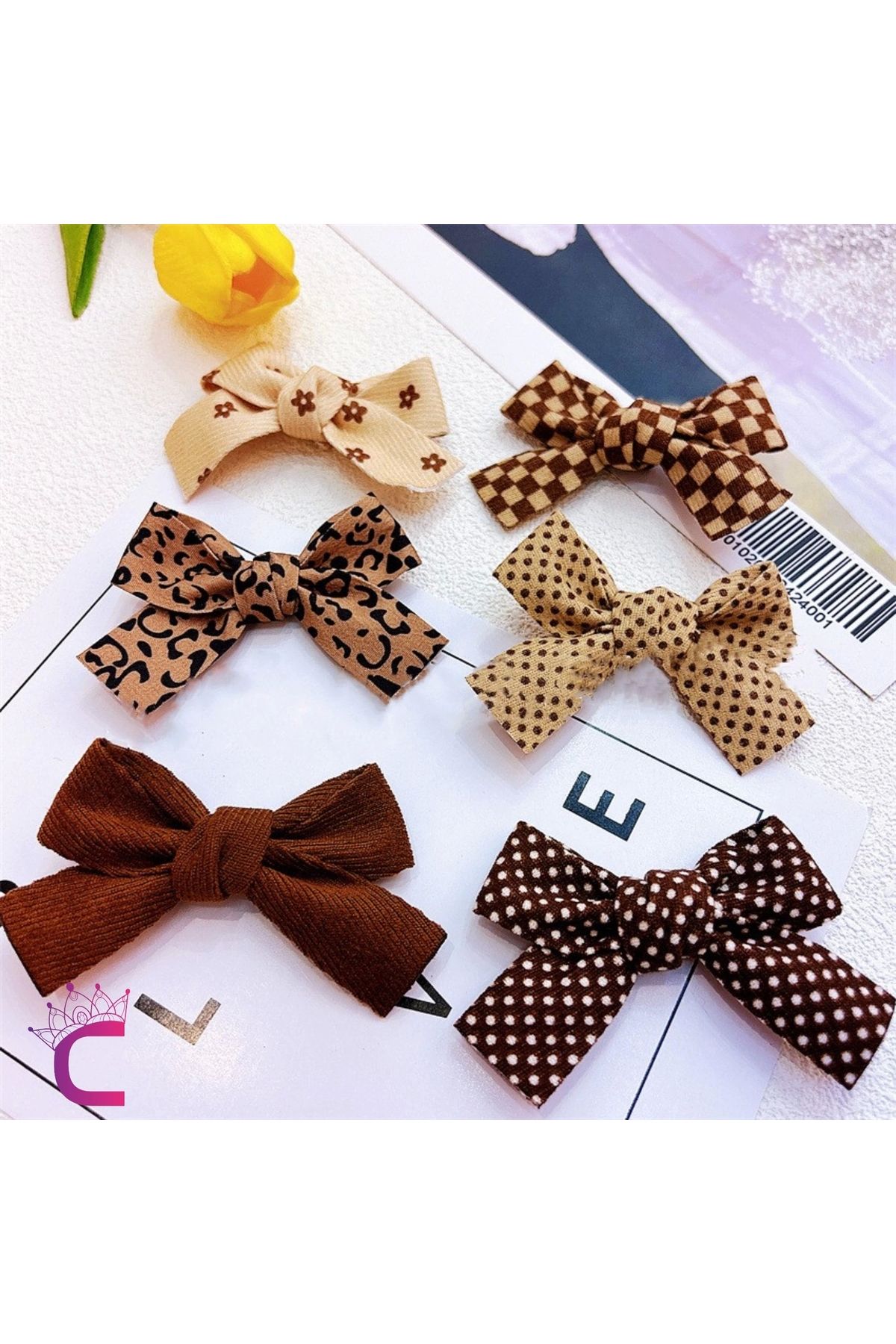 Cinderella-Beige Brown Colored 2-Piece Girls' Bow Buckle Set - Soft Ribbon Collet Baby Hair Clip 5