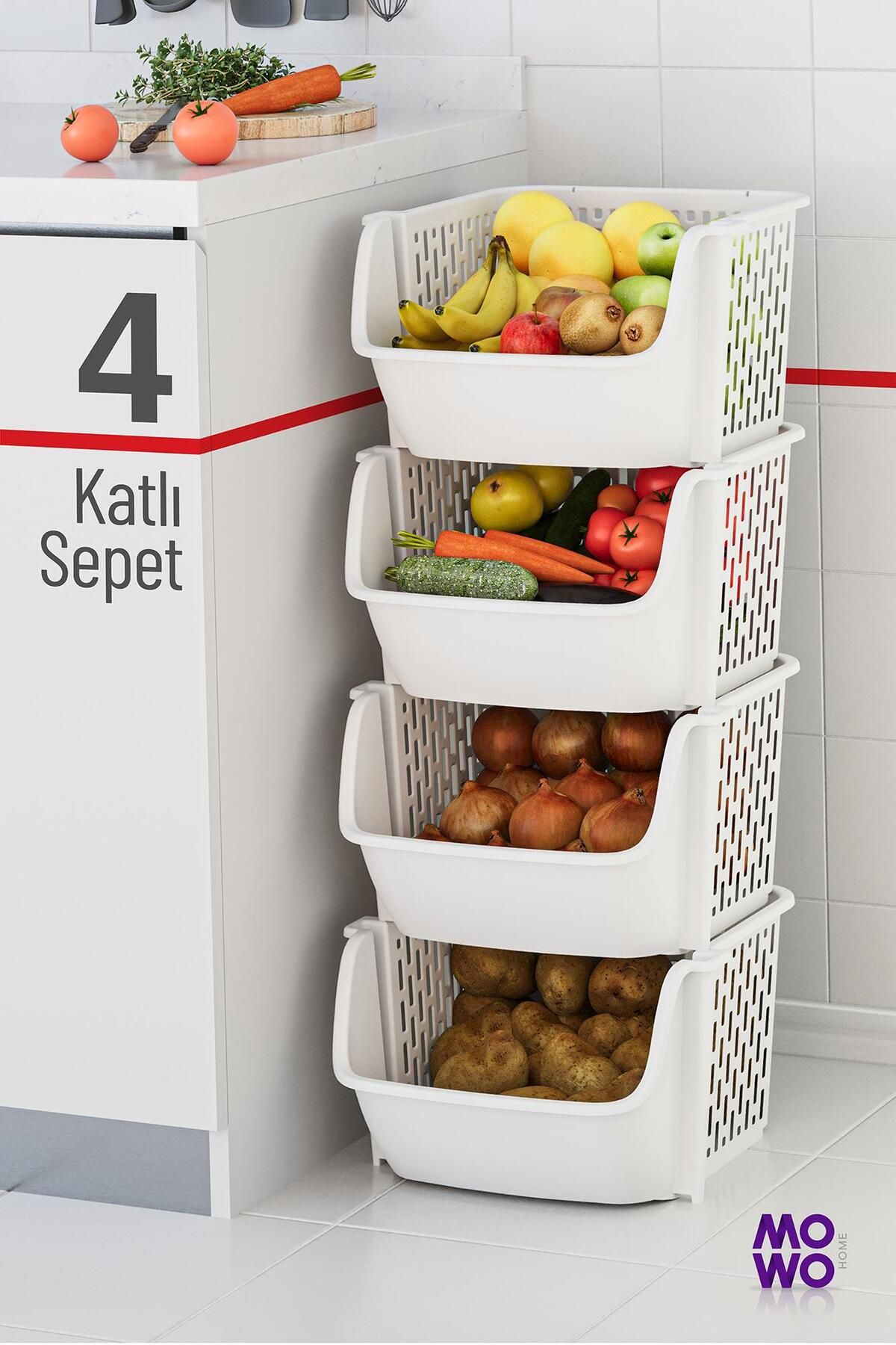 4 Katlı Patates & Soğanlık, Sebzelik, Meyvelik, Oyuncak Sepeti, Banyo Organizeri, Düzenleyici Sepet