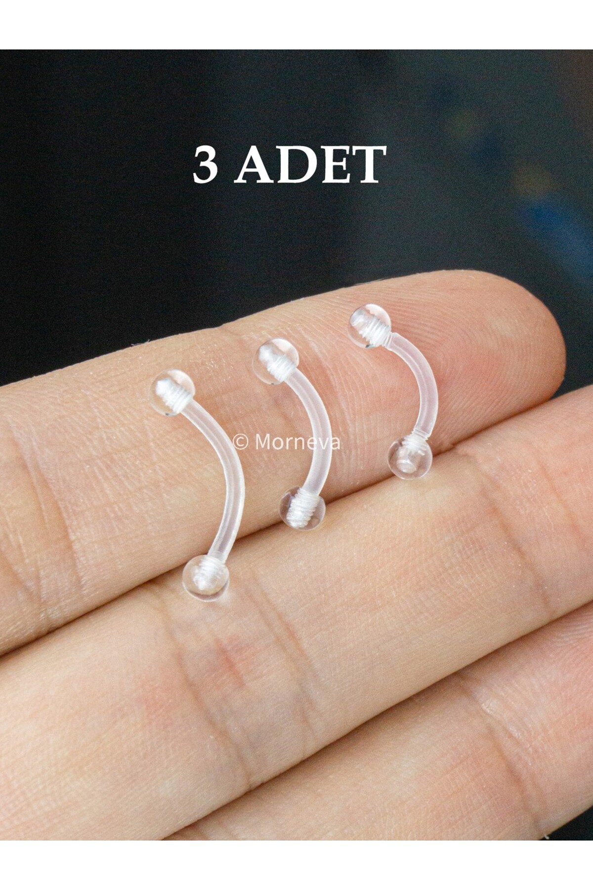 MORNEVA Şeffaf Görünmez Bioplast Daith Rook Tragus Smiley Banana Kaş Piercingi (3 Adet)