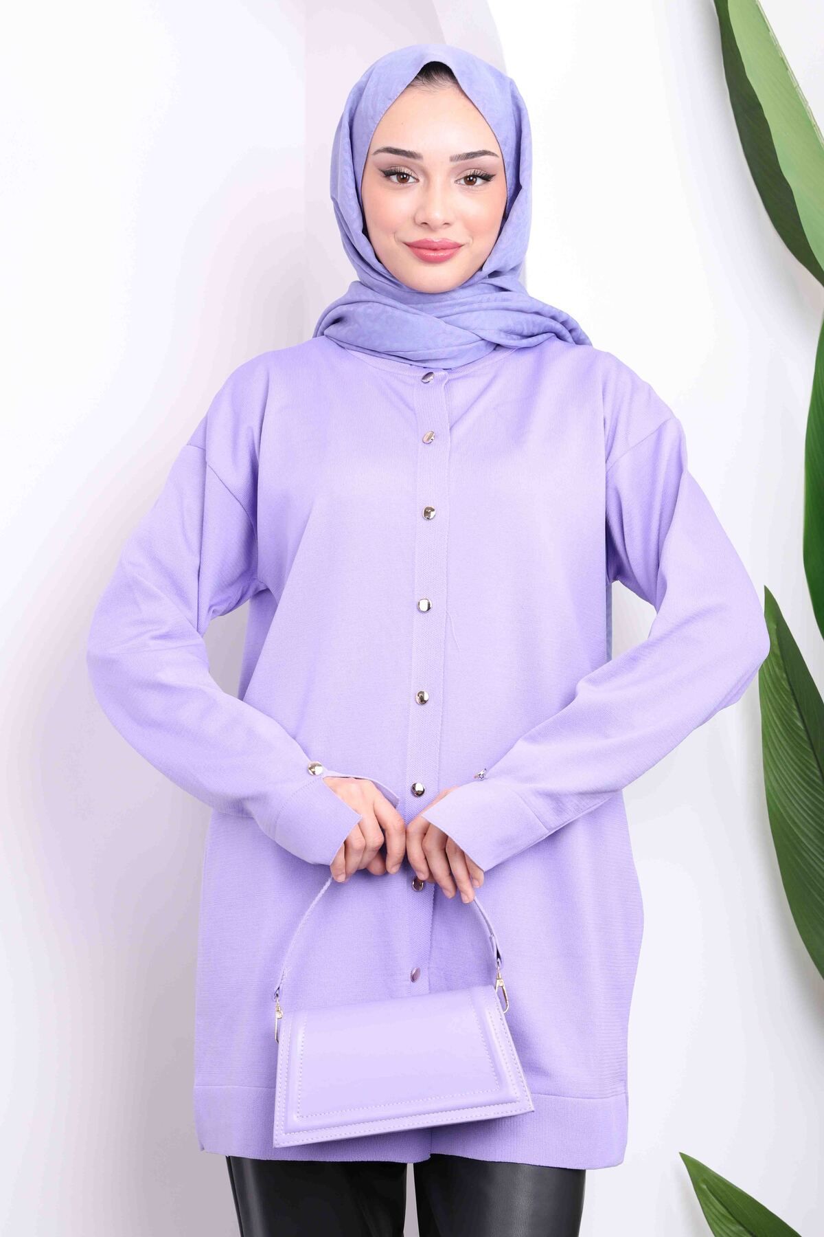 İmajButik-Lilac Cold Yarn Buttoned Knitwear Cardigan 1