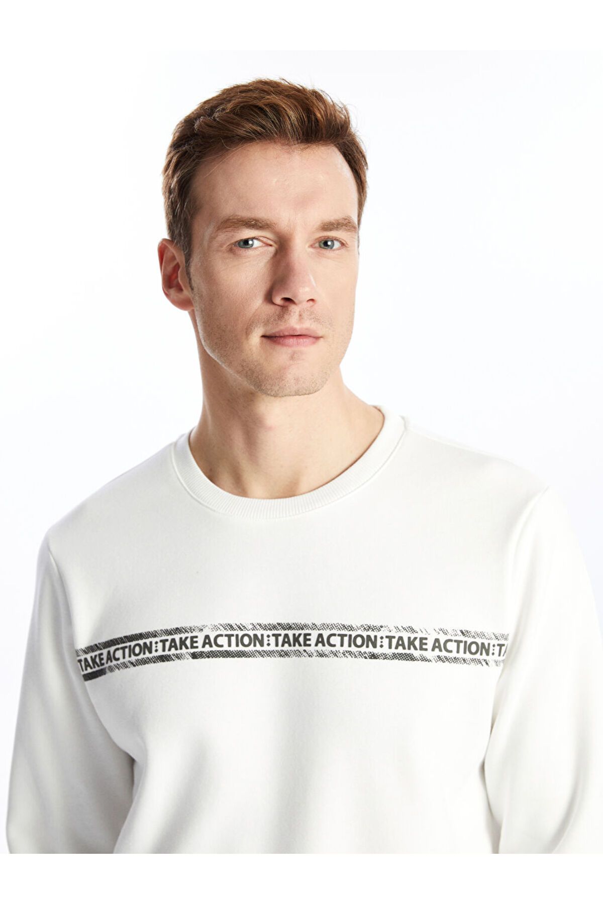 LC Waikiki Bisiklet Yaka Baskılı Erkek Kalın Sweatshirt
