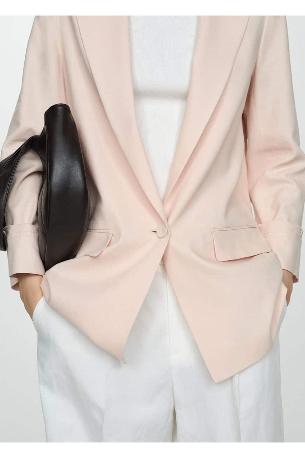 MANGO Woman-Linen Blazer Jacket with Cuffs Button 7