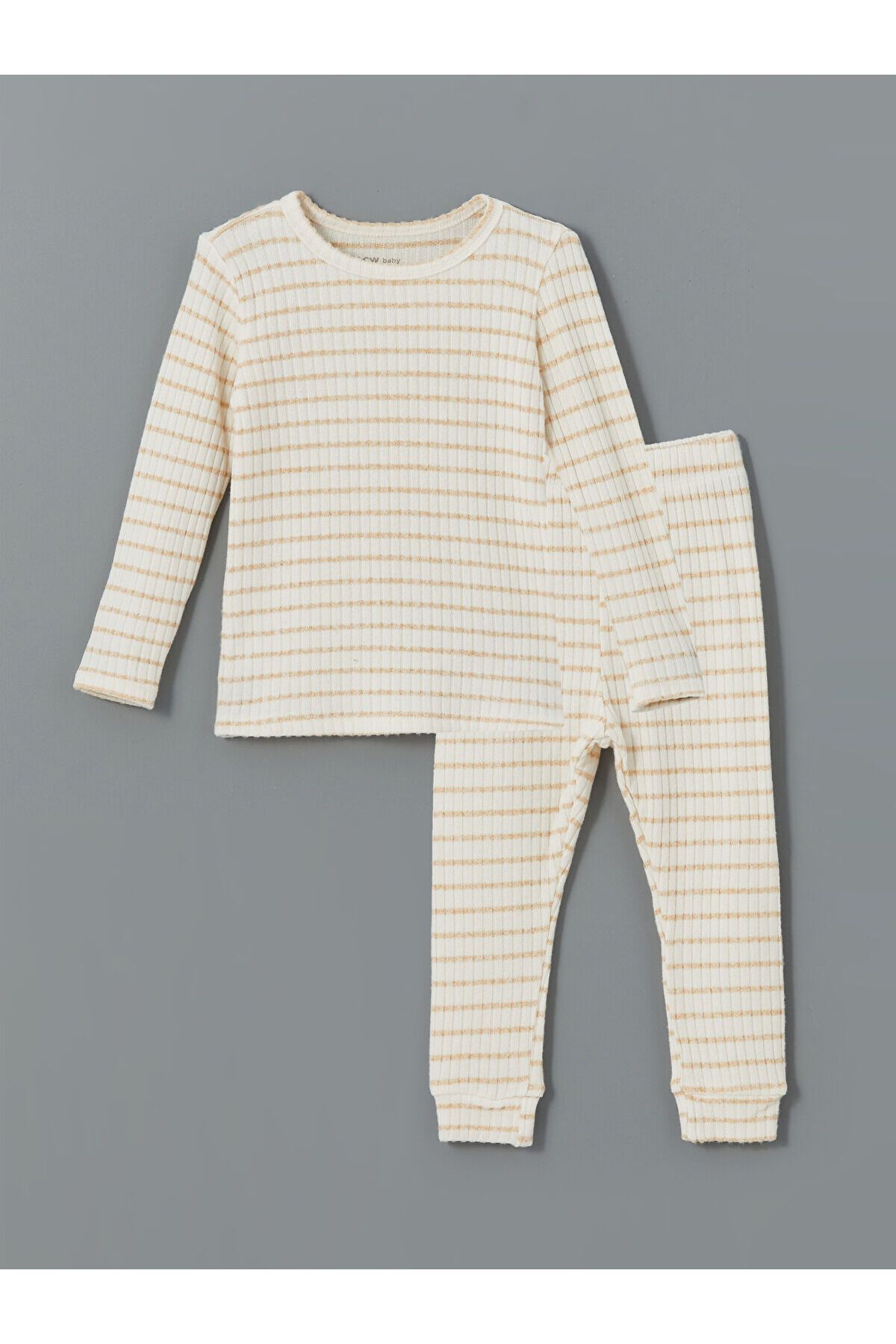 LC Waikiki Bisiklet Yaka Uzun Kollu Çizgili Erkek Bebek Pijama Takımı