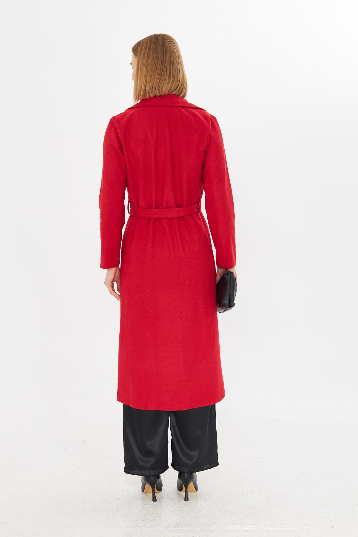 Rabi Shine-Red Belted Women's Cashew Coat - Unlined Winter Design 4