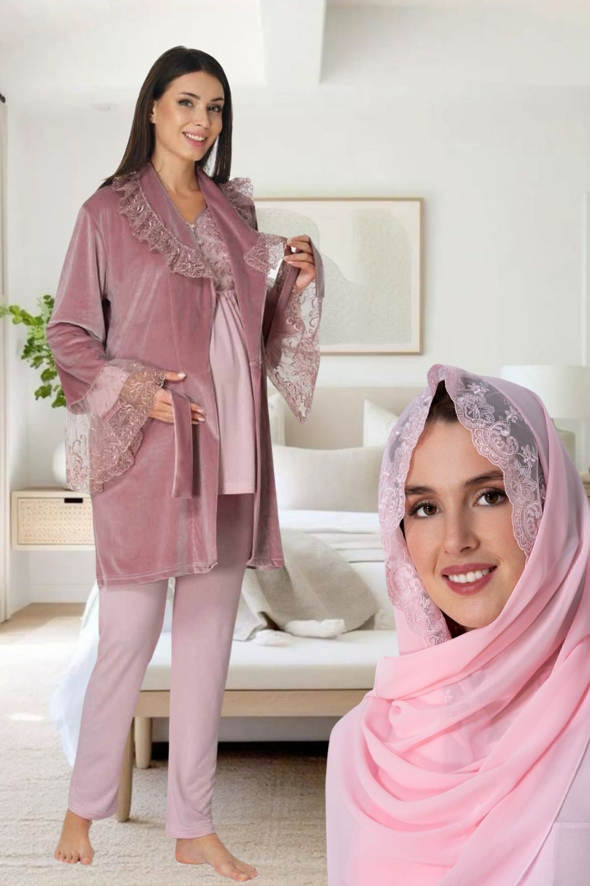 Effortt-Venera Maternity 4-Piece Maternity Set with Lace Detail, Suitable for Pregnant Tesseture 1