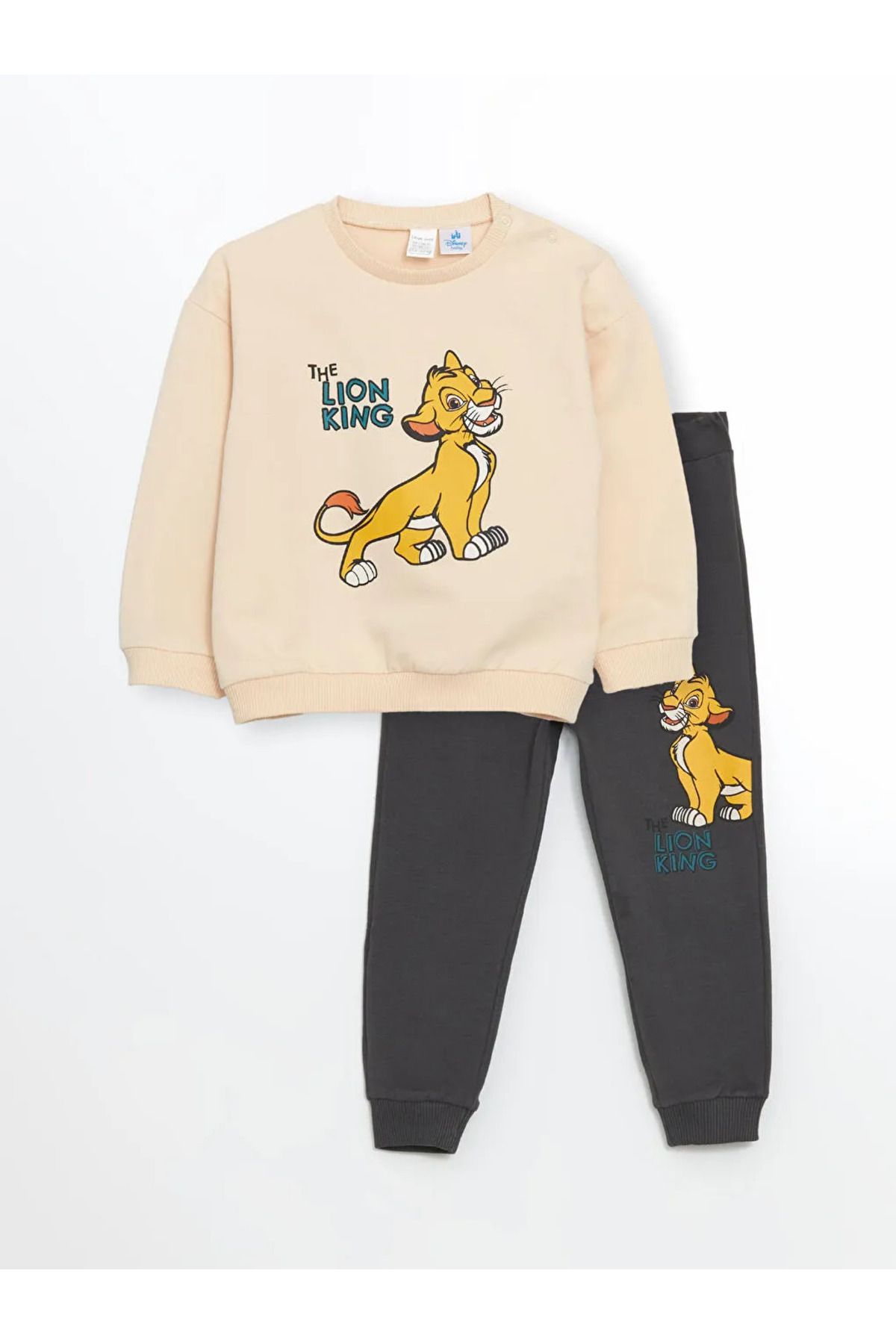 LC Waikiki-Lcw Baby Beige Crew Neck Lion King Printed Baby Boy Sweatshirt and Pants 2-Piece Set 1