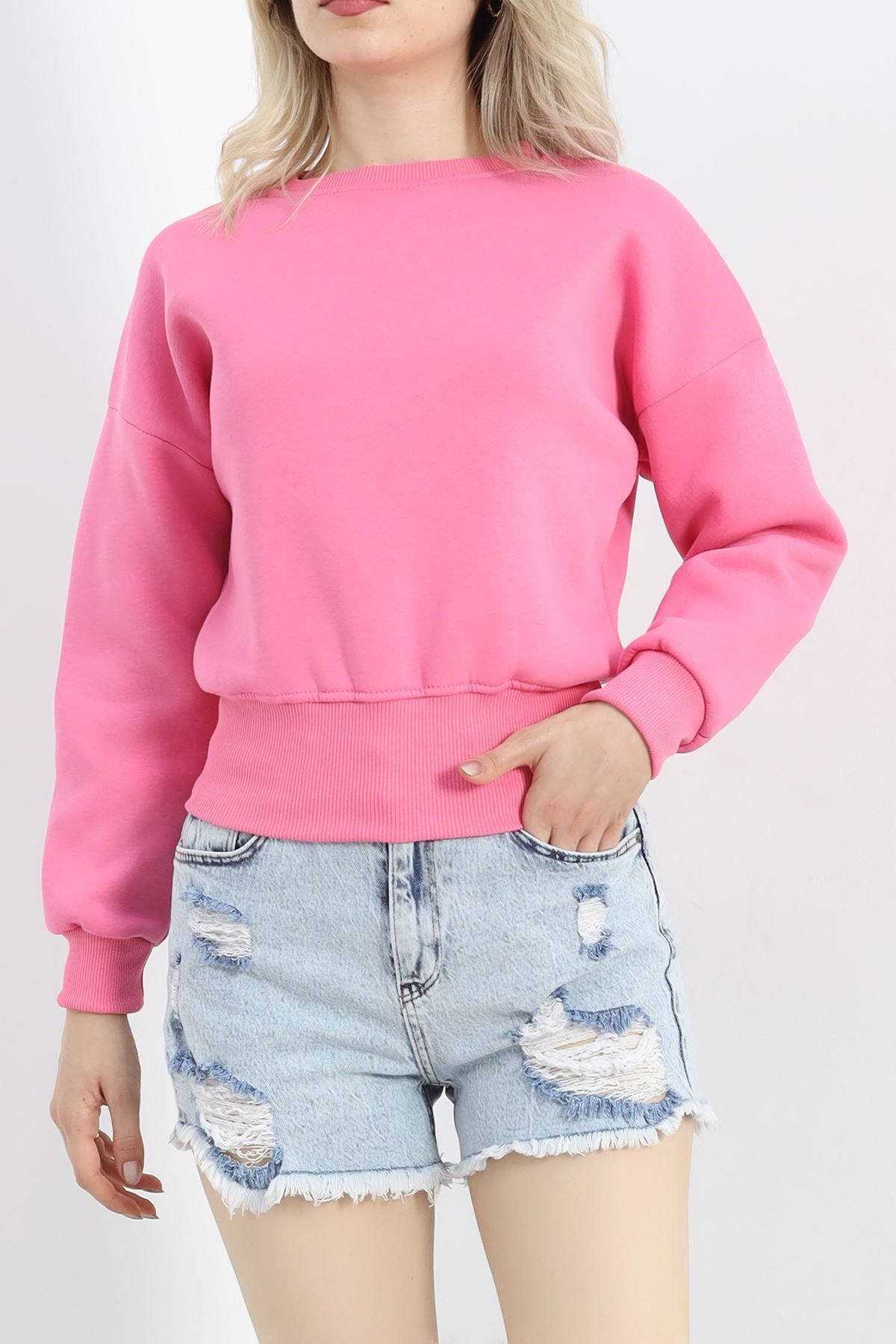 Kareem Bisiklet Yaka 3 İplik Crop Sweat Pembe - 493558-1453