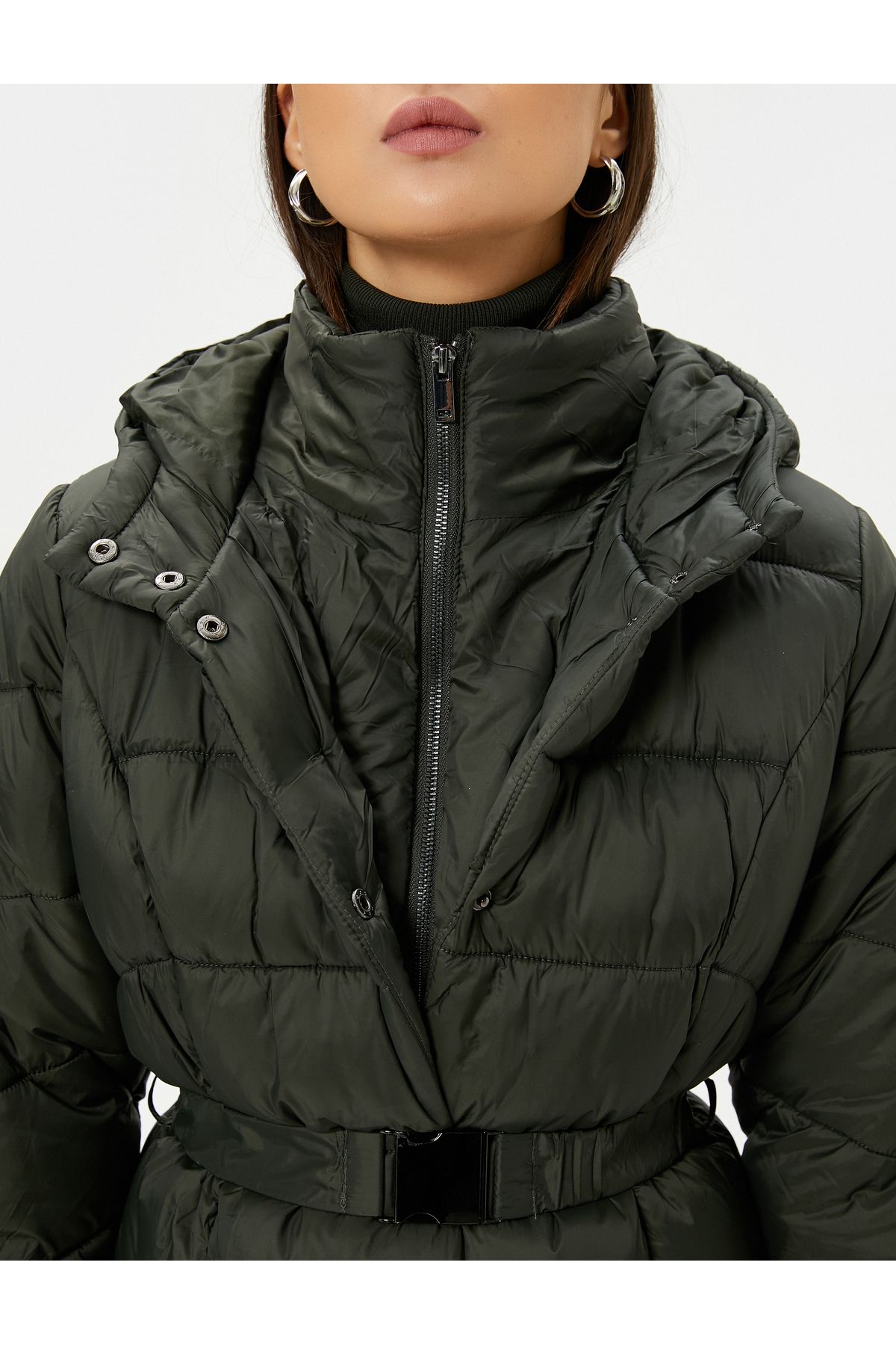 Koton-Puffer Jacket Kapsa na opasku s kapucí a zipem 5