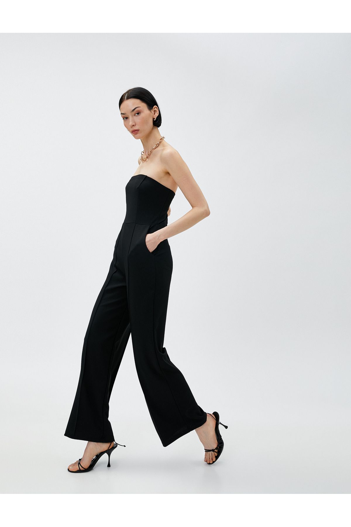 Koton Trägerloser Jumpsuit Mit Gerippten Taschen Und Weitem Bein für Damen - S