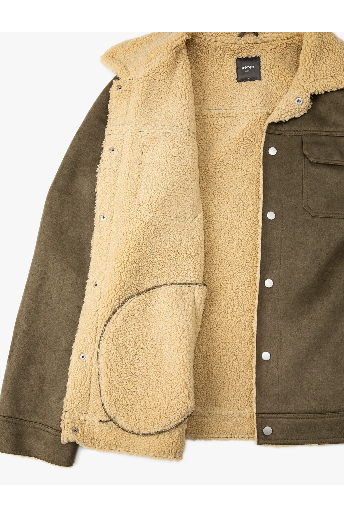 Koton-Suede Look Jacket Inside with Plush Pocket Detail and Snap Buttons 8
