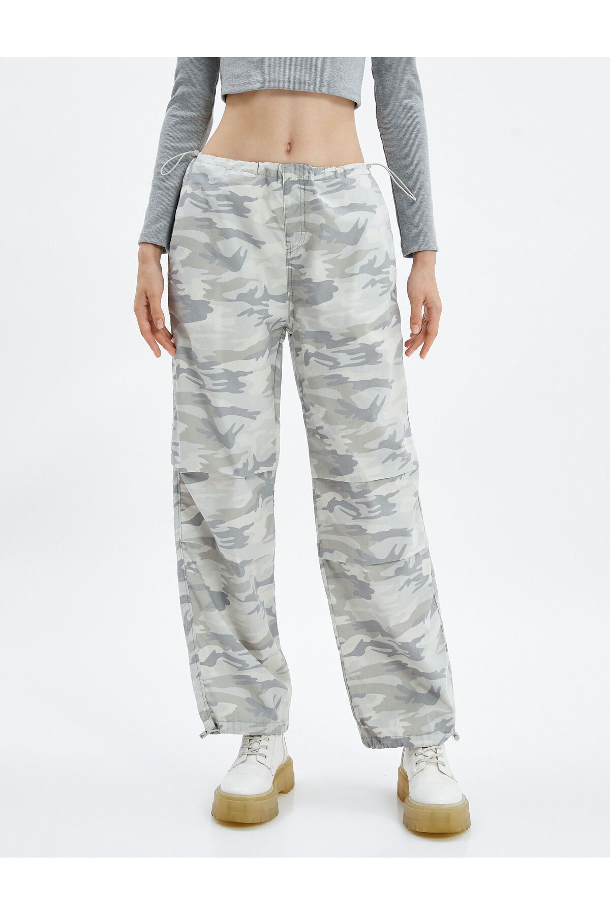 Koton-Parachute Trousers with Camouflage Pattern, Elastic Stopper Detail 3