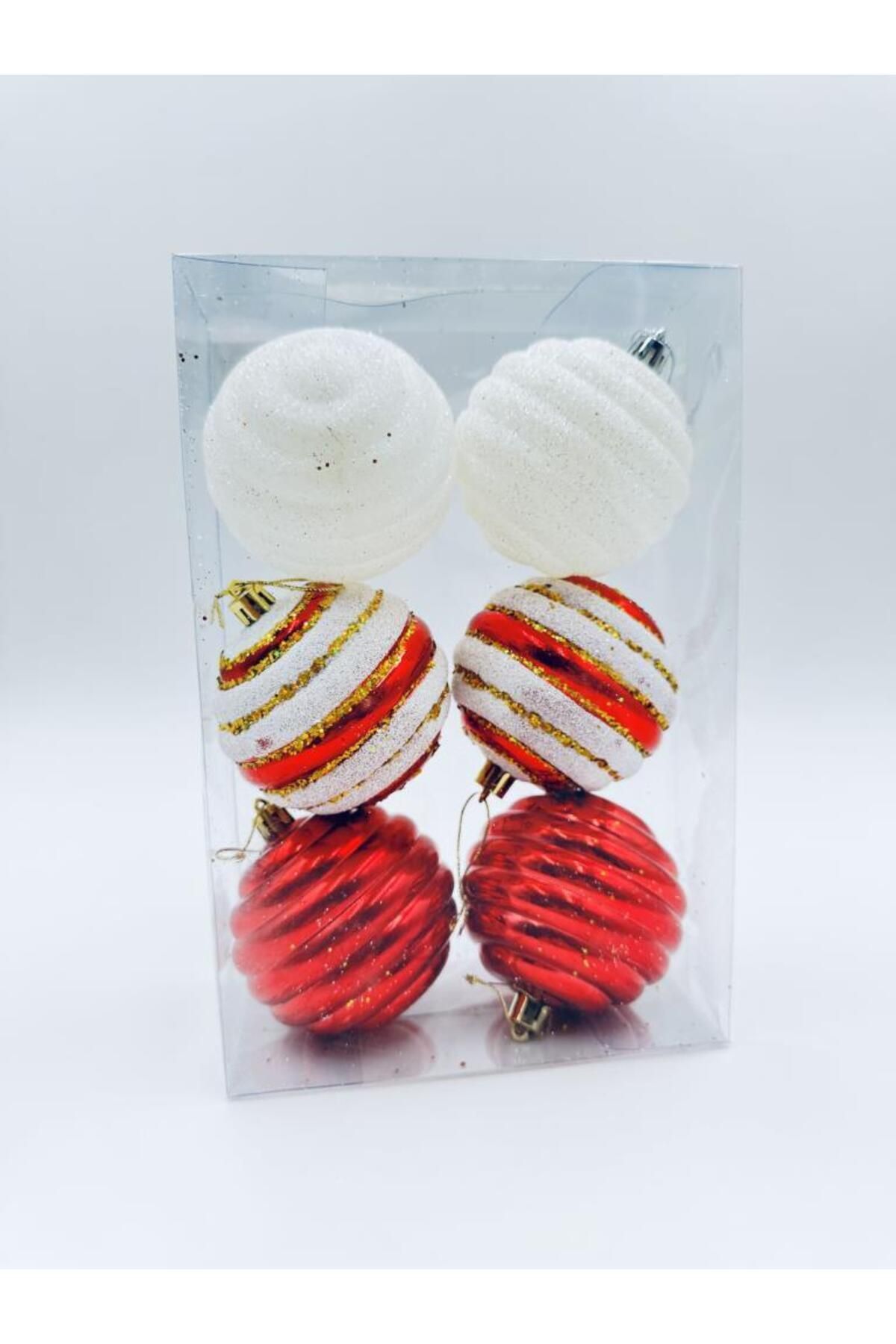 BeySüS-Christmas Pine Tree - Bright Red White Holiday Cici Ball 6 cm Pack of 6 3