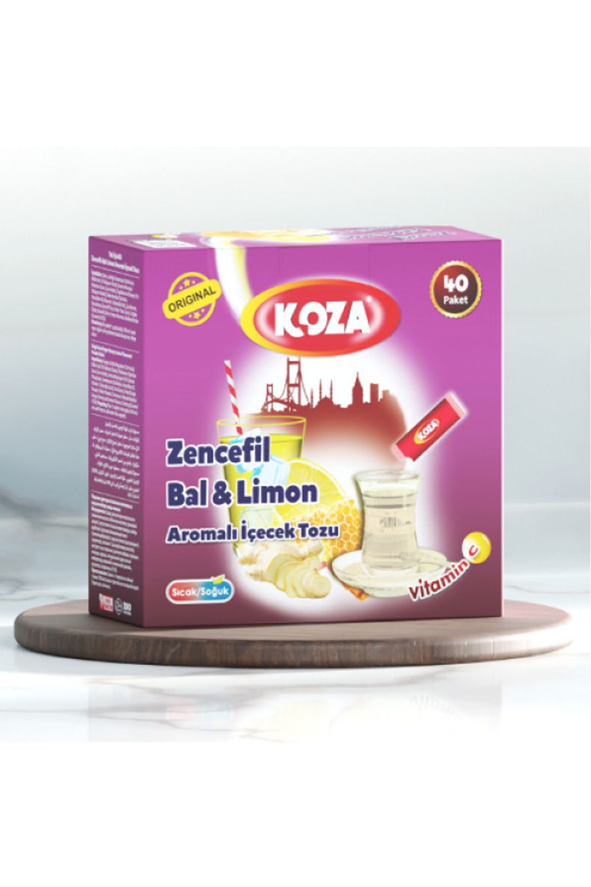 BOL ÇEŞİT BURADA Koza Tek İçimlik Zencefil Bal Limon Aromalı Toz İçecek 40'lı