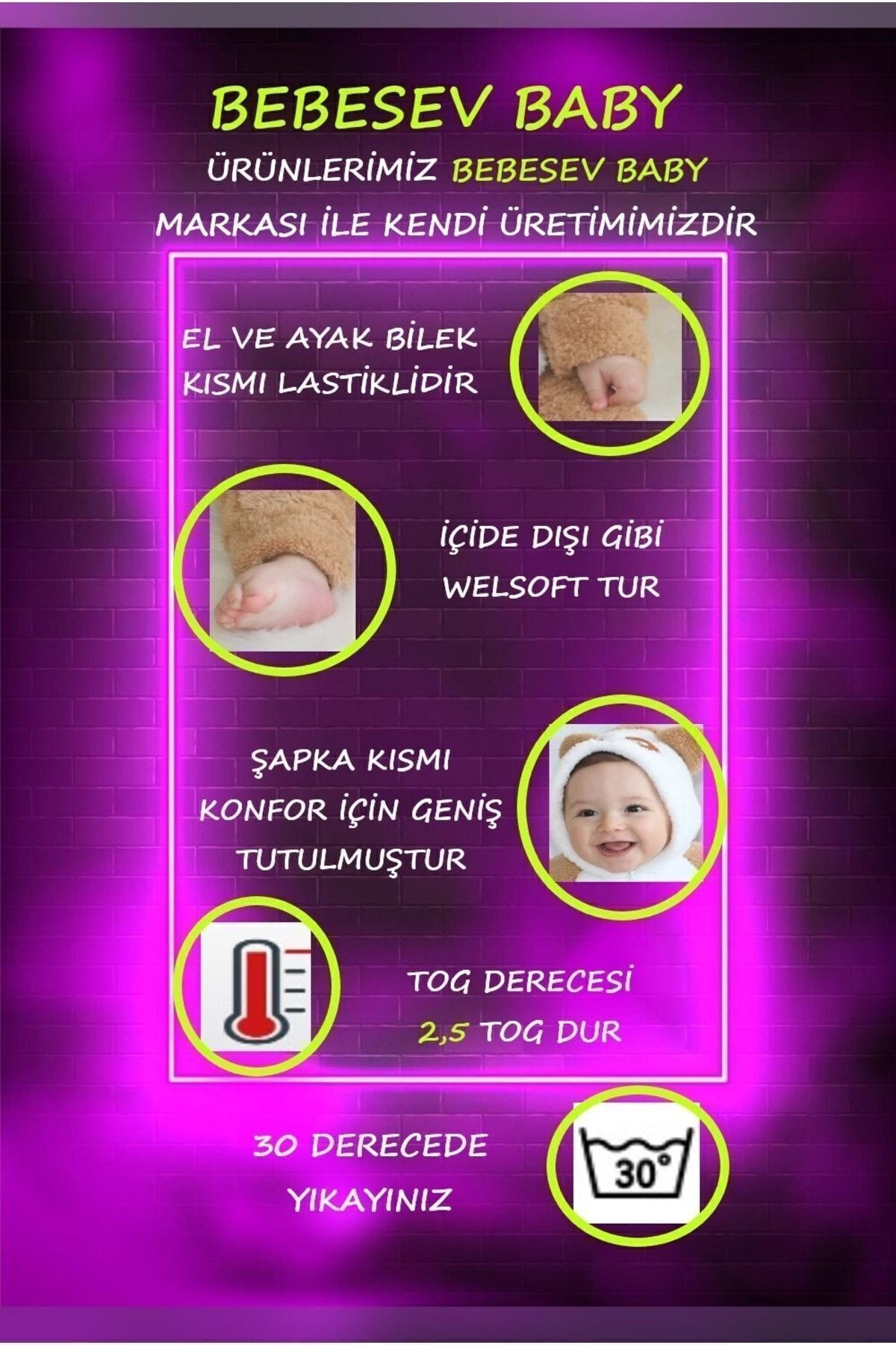 Bebesev Welsoft Peluş Unisex Fermuarlı Kışlık Bebek Uyku Tulumu Bebek Tulumu Çocuk Tulumu Çocuk Kostümü fotoğrafı 5 (önizleme)
