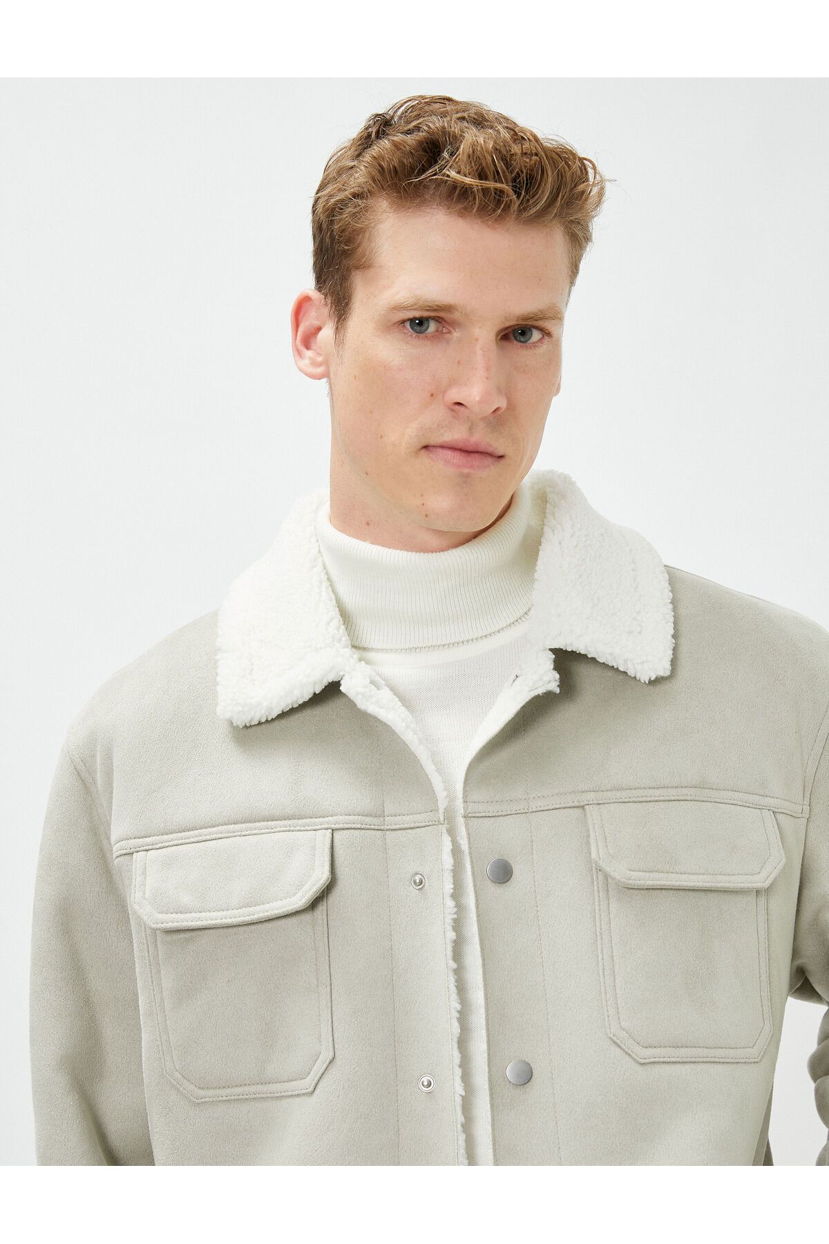 Koton-Suede Look Jacket Inside with Plush Pocket Detail and Snap Buttons 3