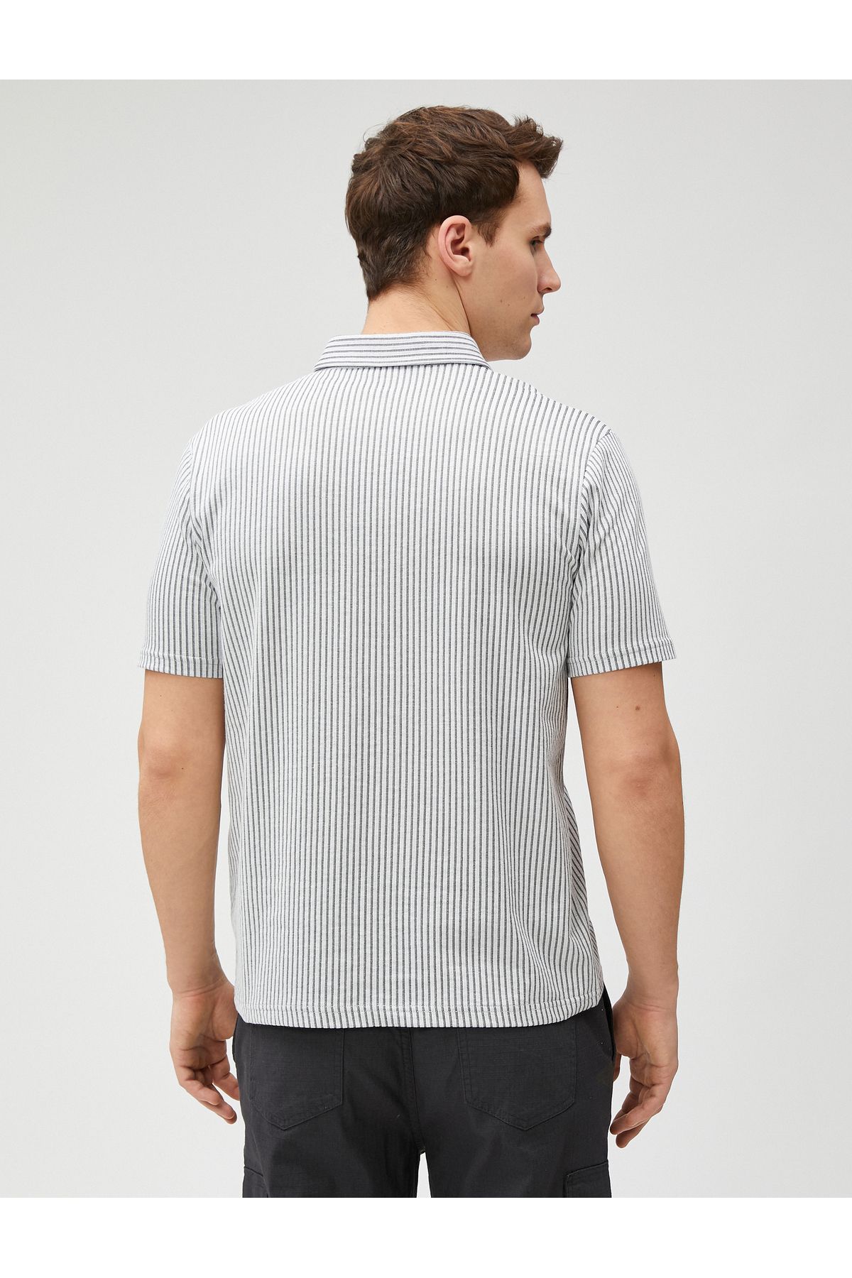 Koton-Polo Neck T-Shirt Short Sleeve Cotton Button-Up 4