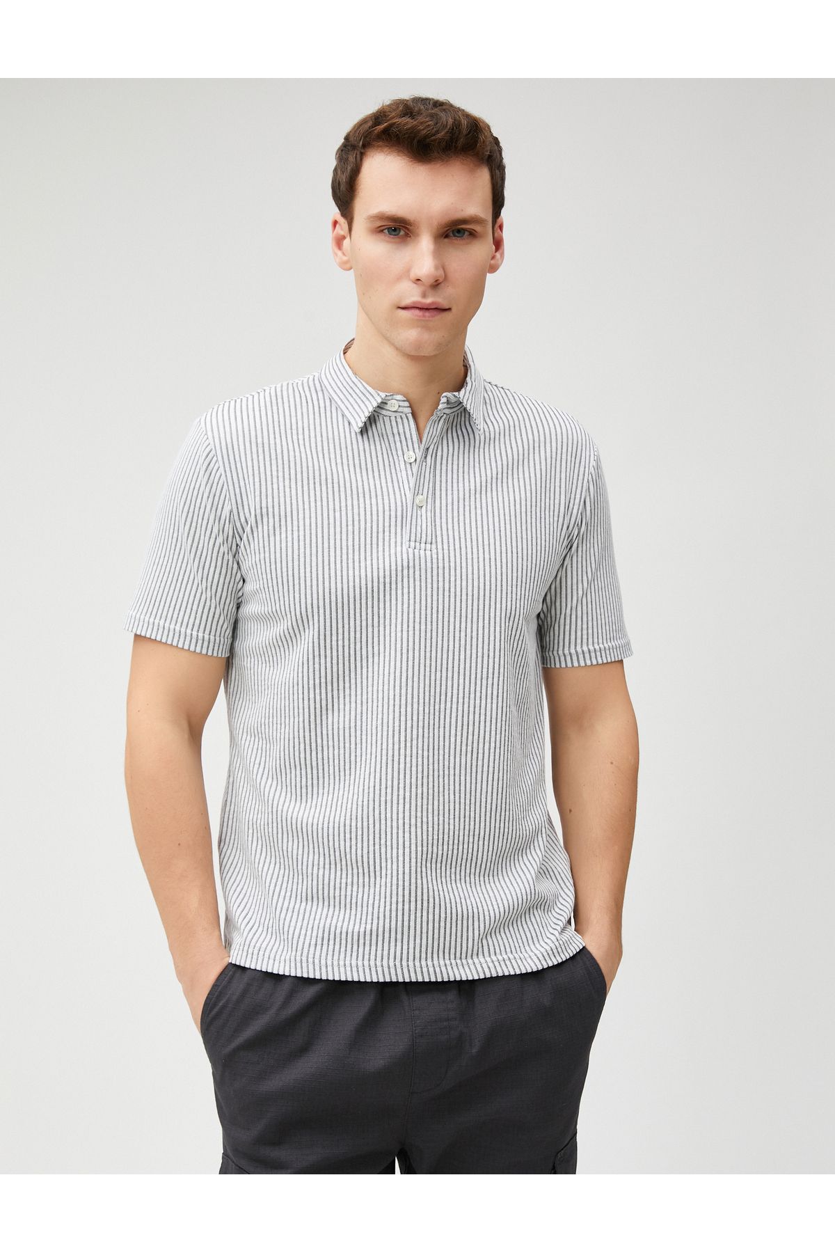 Koton-Polo Neck T-Shirt Short Sleeve Cotton Button-Up 1