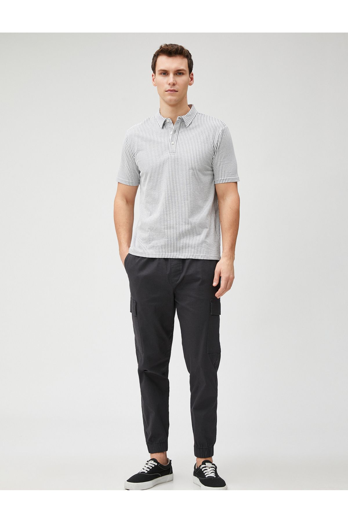 Koton-Polo Neck T-Shirt Short Sleeve Cotton Button-Up 2