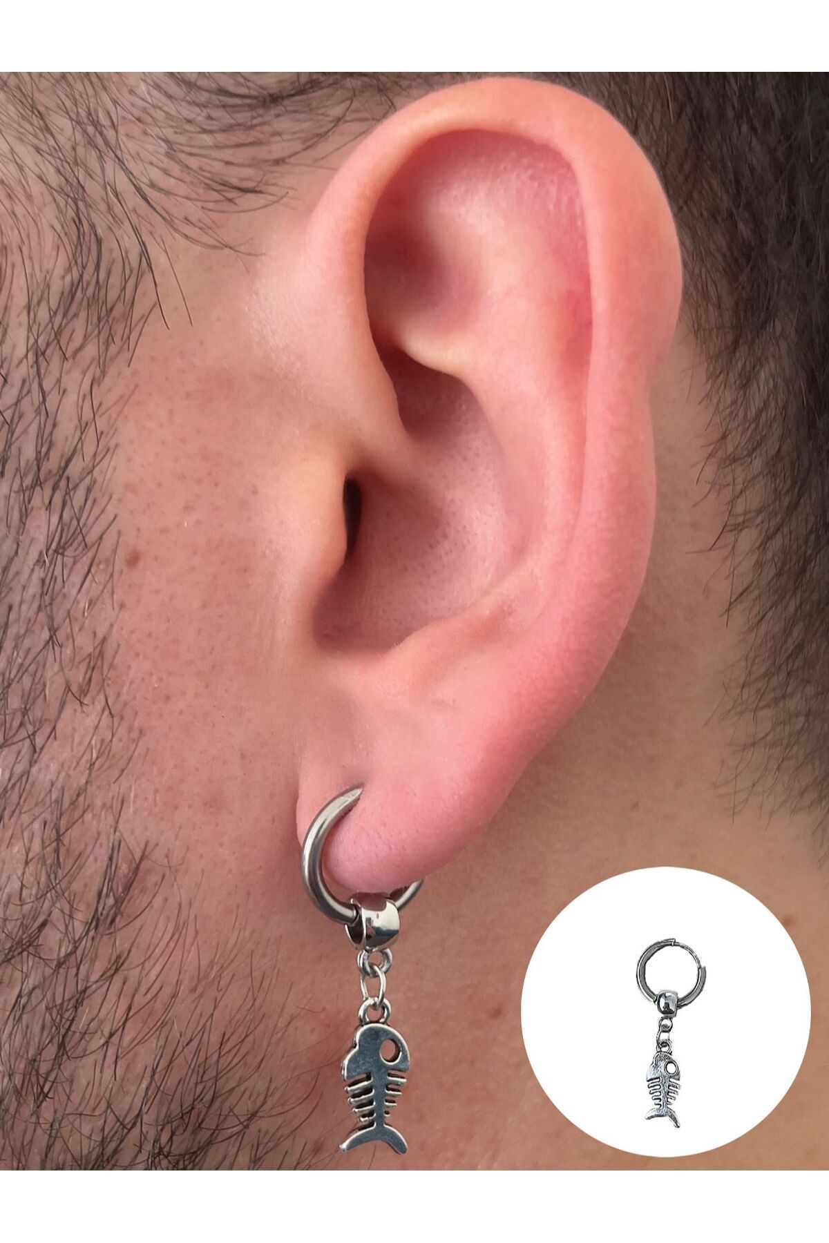 Piercing Market Steel & Silver-أقراط متدلية بتصميم خاص للرجال من الفولاذ المقاوم للصدأ على شكل سمكة 6