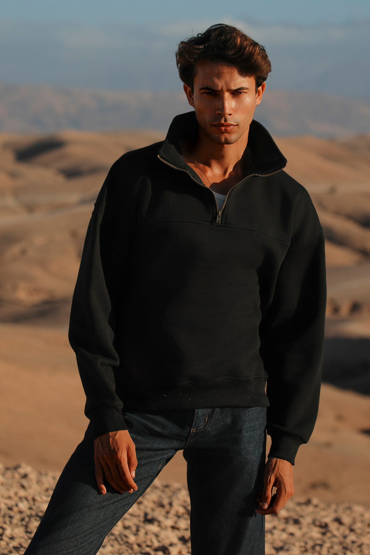 Whish  Libre Noir Oversize Yarım Fermuarlı Sweatshirt - Görsel 4