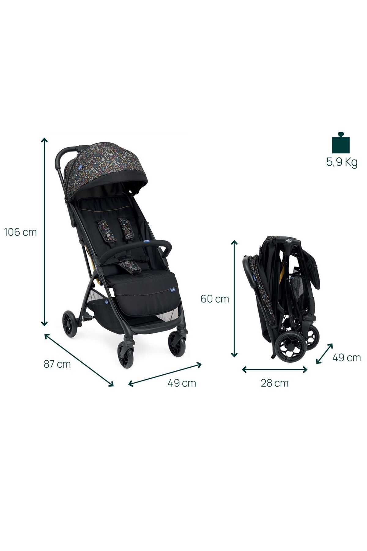 Chicco Glee Bebek Arabası Playful Black fotoğrafı 3 (önizleme)