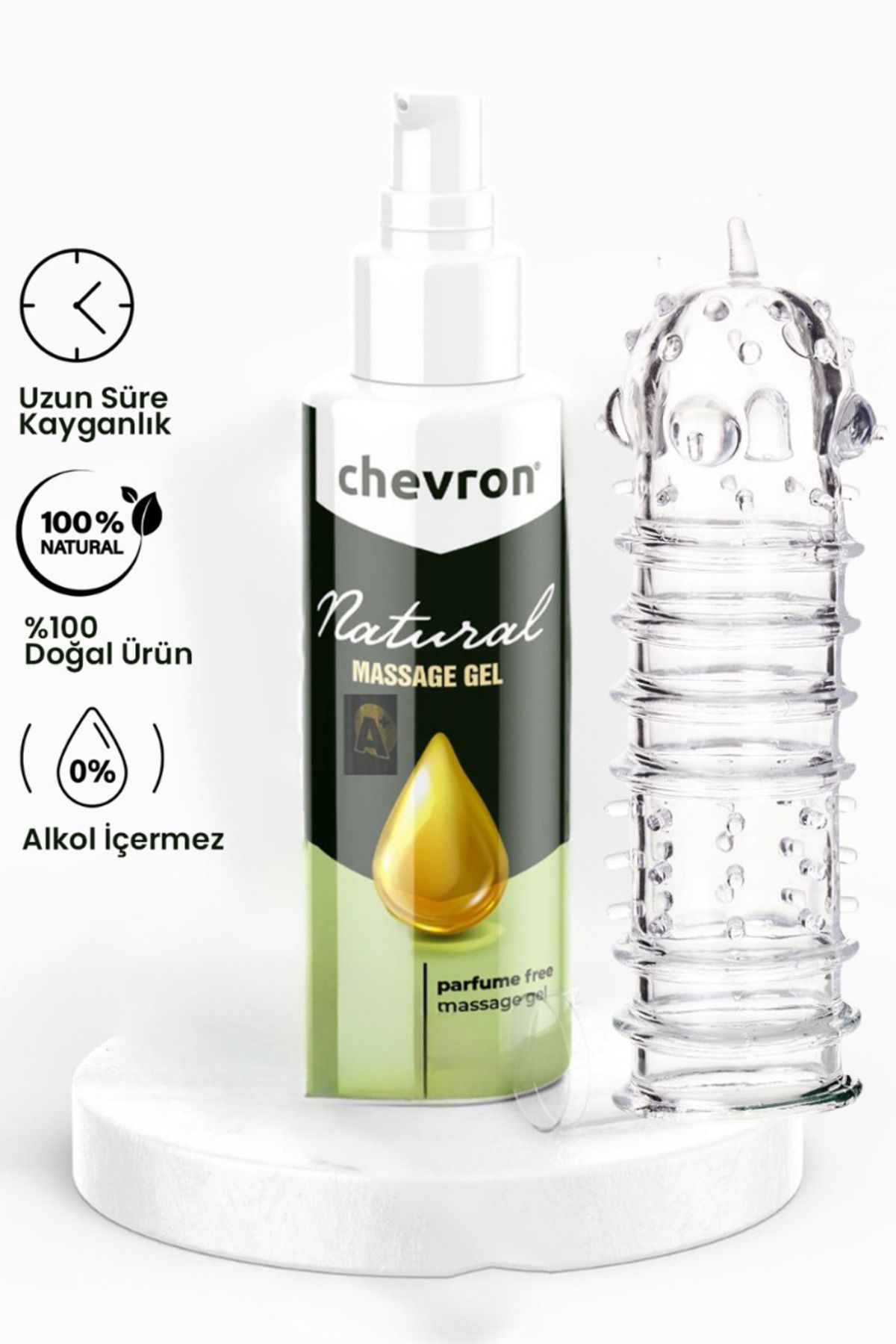 chevron 110 ML Doğal Su Bazlı Extra Kayganlaştırıcı Jel + Şeffaf Tırtıklı Penis Kılıfı