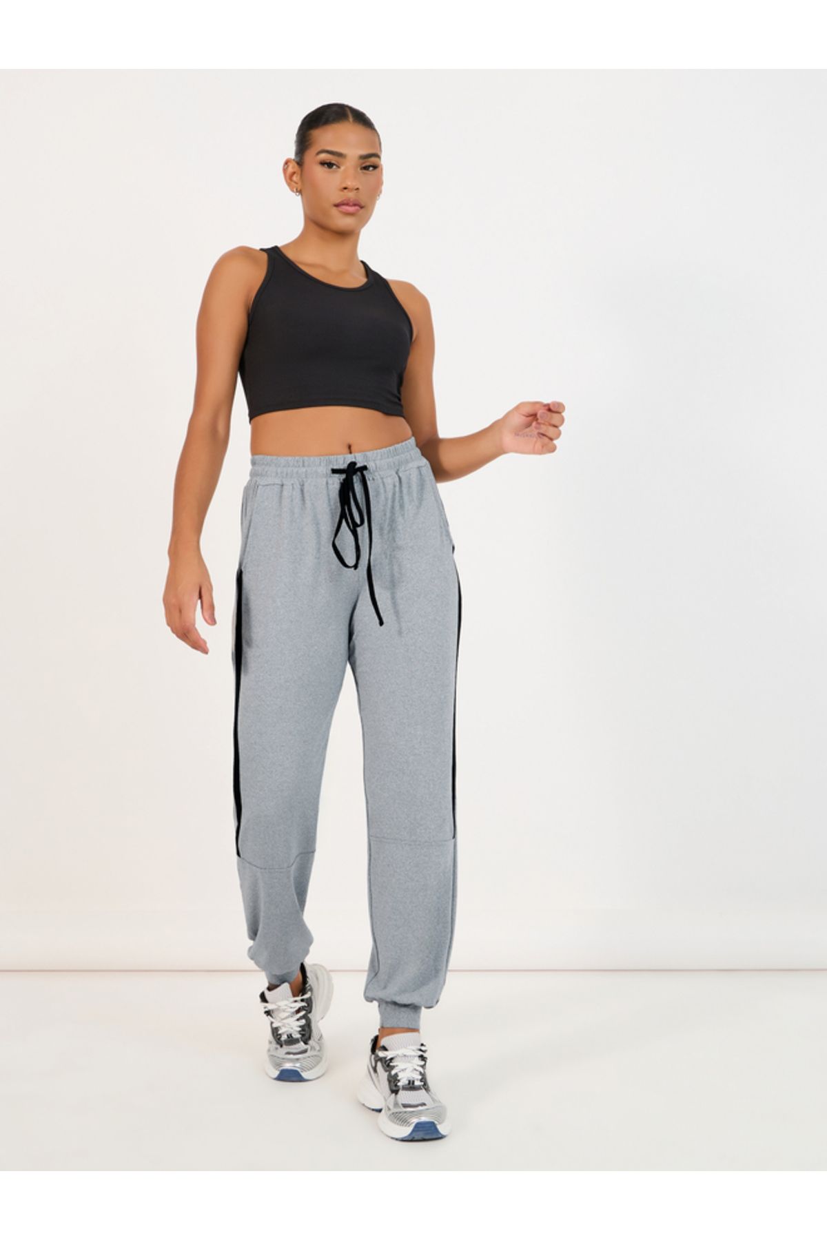 Styli-Melange Contrast Drawstring & Side Stripe Joggers 1
