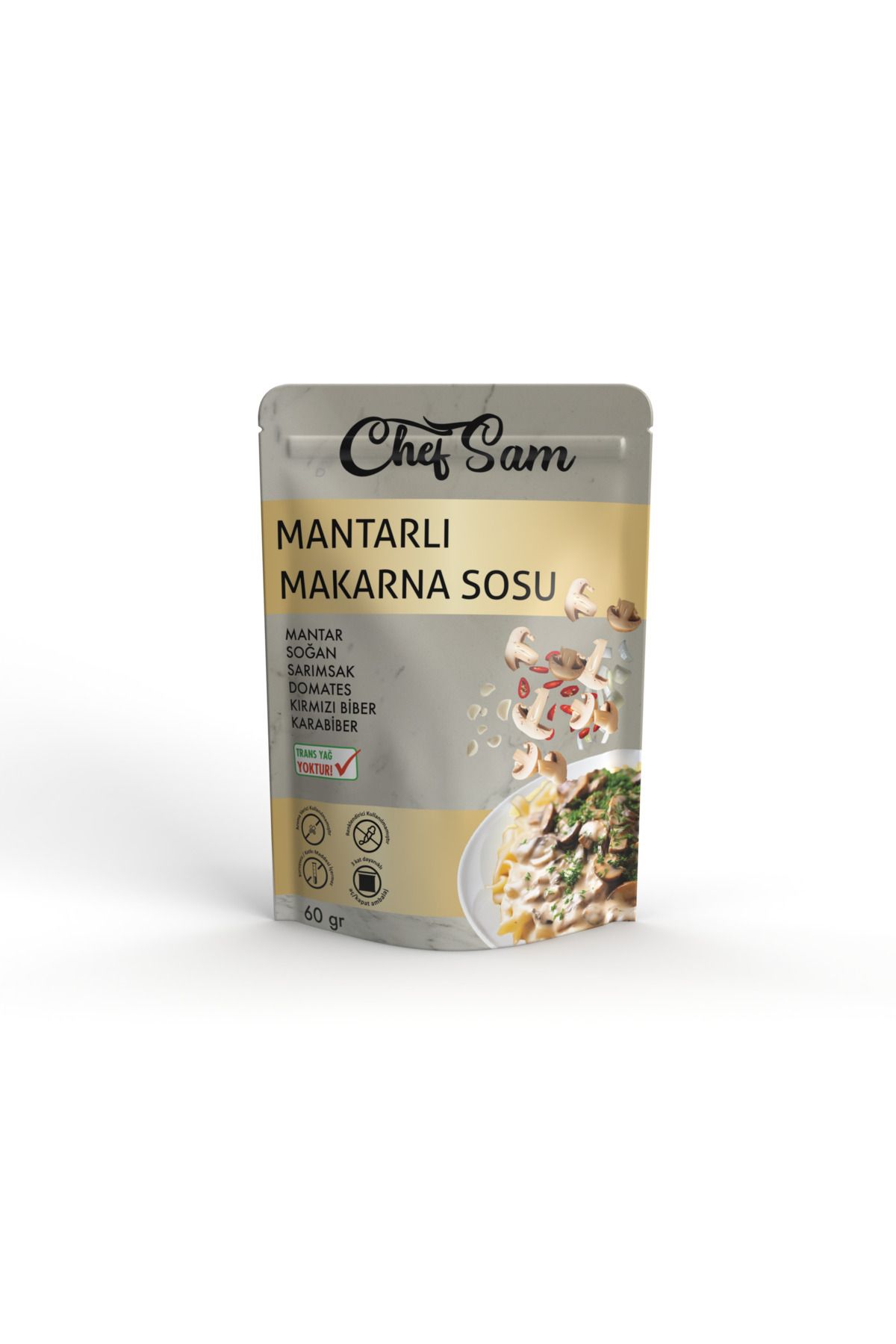 CHEF SAM MANTARLI MAKARNA SOSU 60 GR (2 ADET) KORUYUCU İÇERMEZ