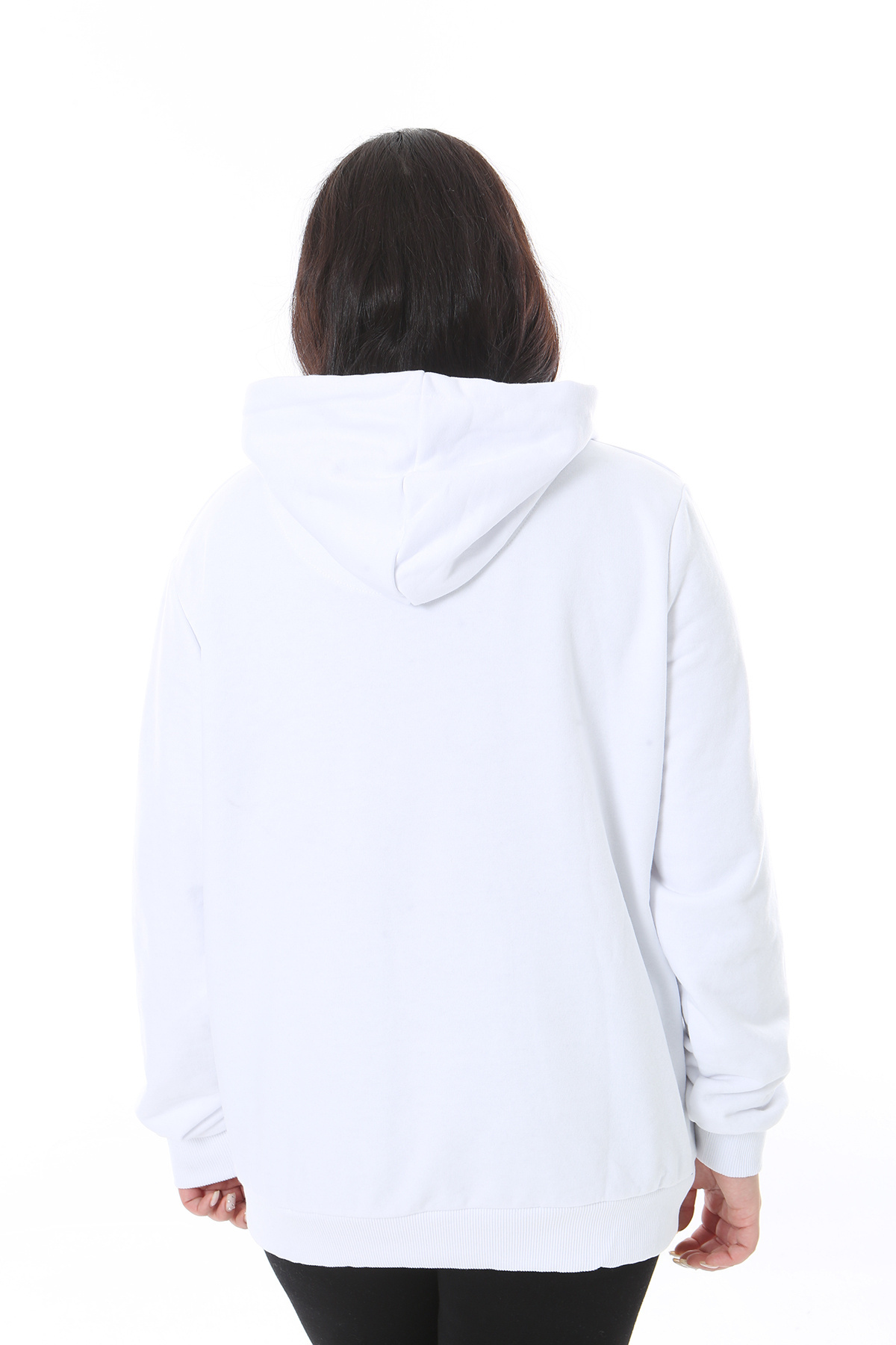 Şans-Women's Plus Size White Front Zip and Printed Hooded Sweatshirt 65N38622 5