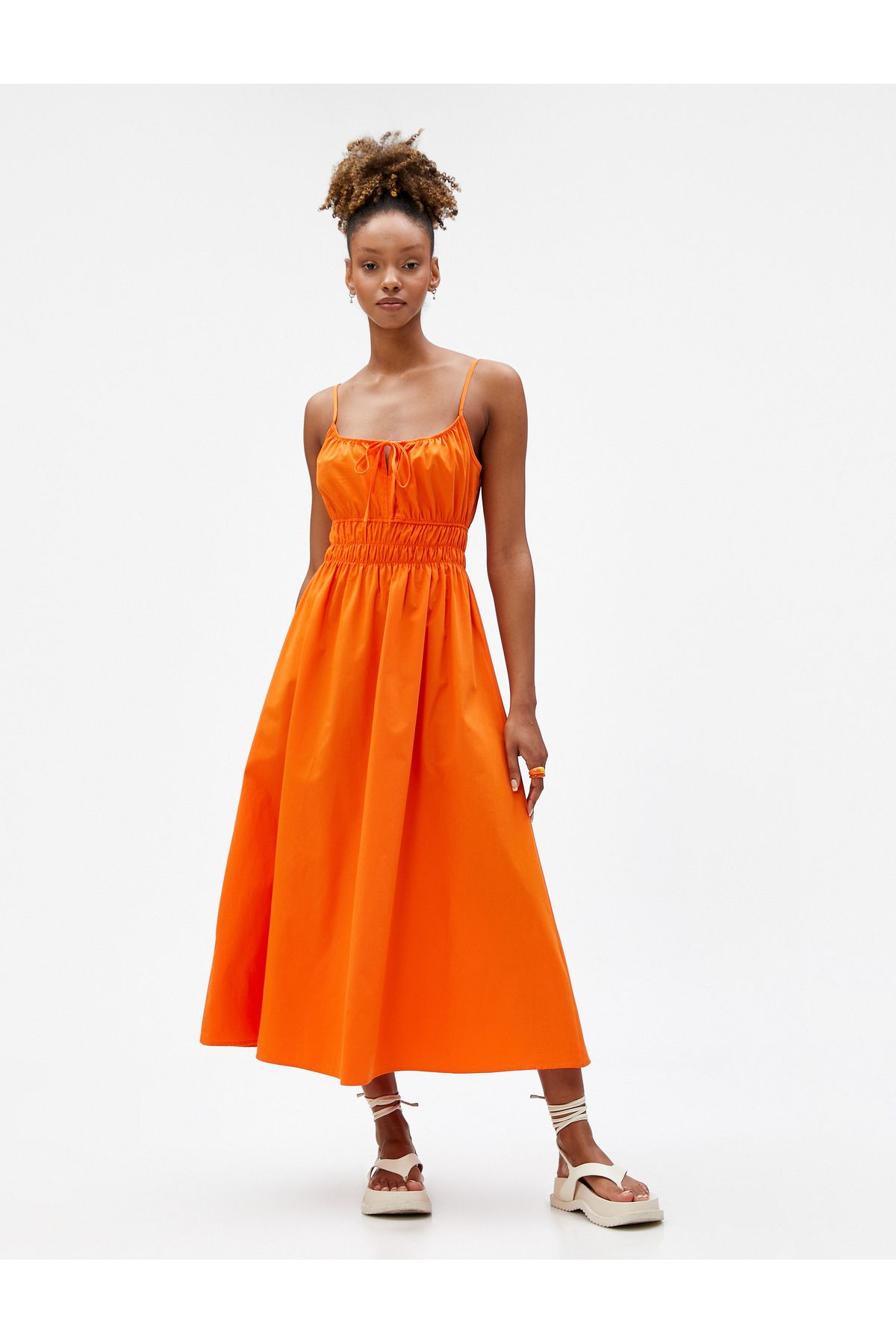 Koton-Midi Dress with Thin Straps and Window Detail, Elastic Waist and Bow Detail 3