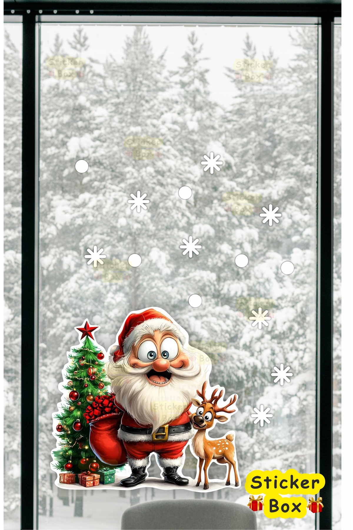 Think And Print Yılbaşı Temalı Duvar Sticker Seti – Çam Ağacı, Noel Baba, Kar Taneleri ve Kardan Adam Dekoru fotoğrafı 5 (önizleme)