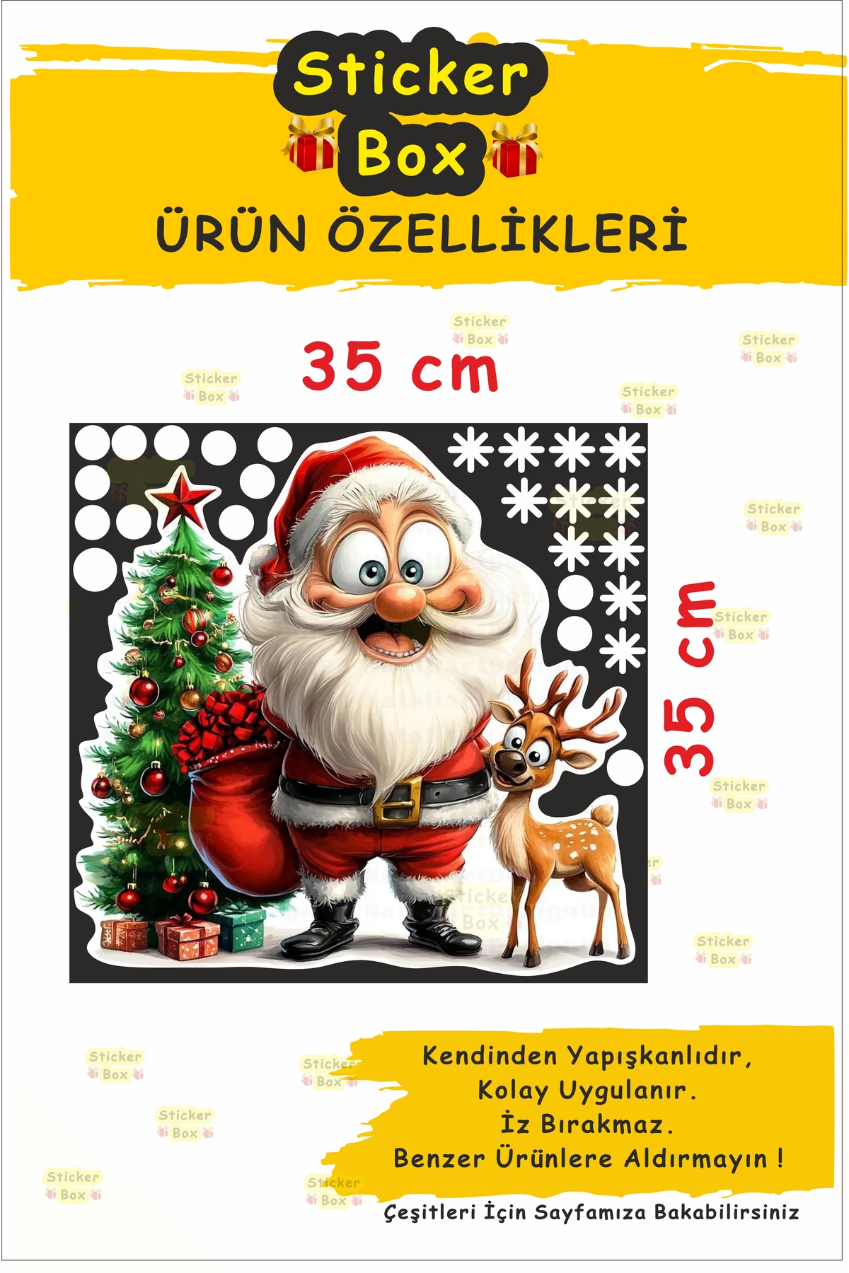 Think And Print Yılbaşı Temalı Duvar Sticker Seti – Çam Ağacı, Noel Baba, Kar Taneleri ve Kardan Adam Dekoru fotoğrafı 3 (önizleme)