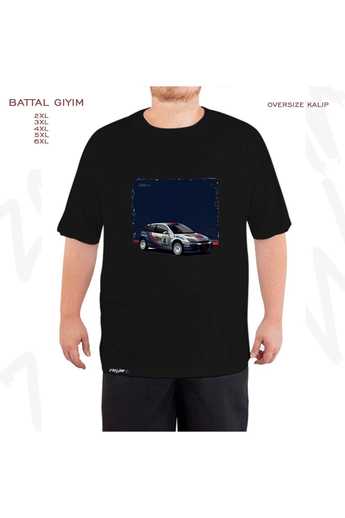 Oversize Colin Mcrae Focus Baskılı Battal (Bol) Kalıp Siyah Tişört