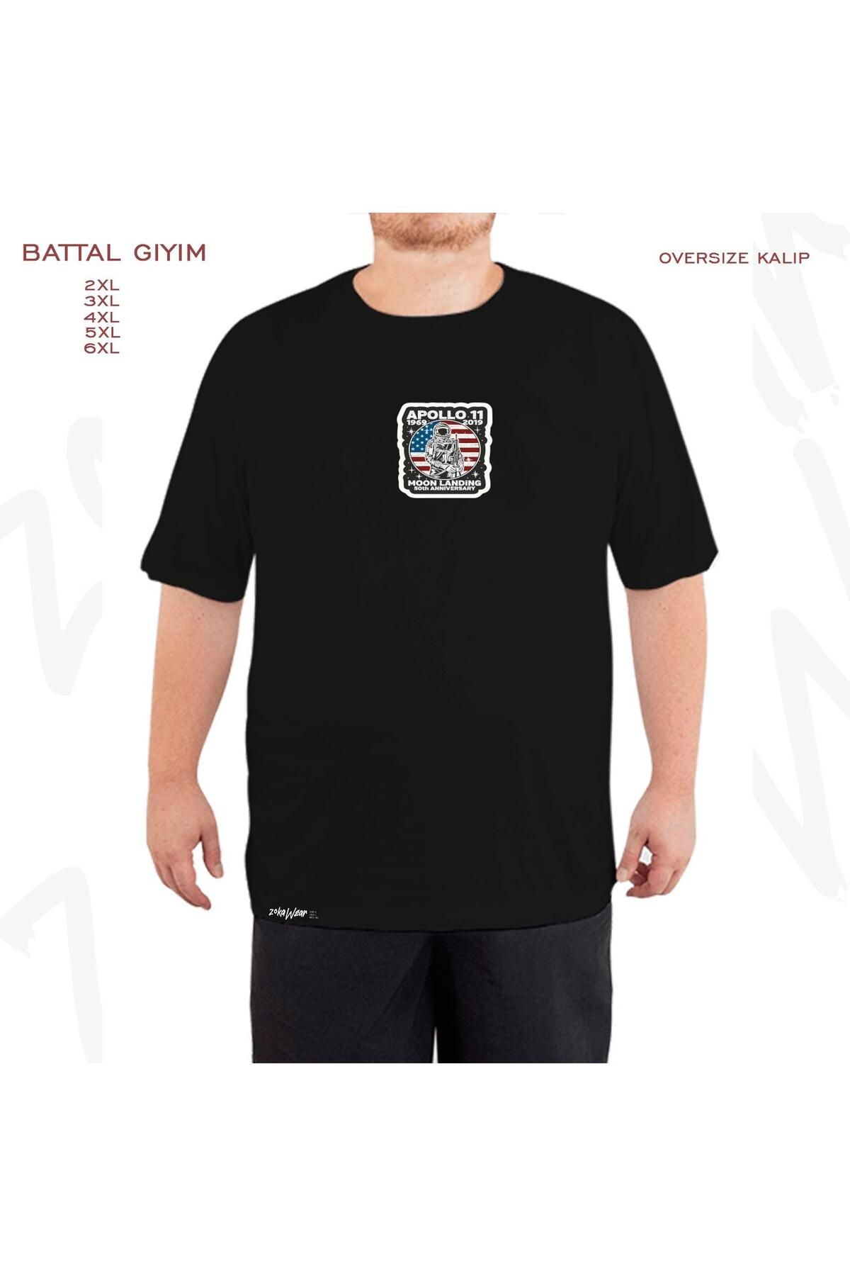 ZOKAWEAR Tricou Supradimensionat Apollo 11 Printed Battal (bol) Mold Negru Unisex - 4XL