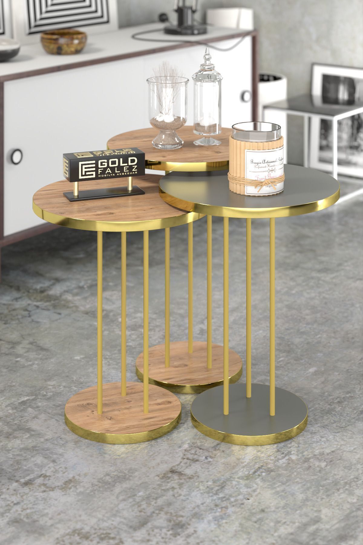 pazarella ORTA SEHPA VE ZİGON SEHPA TERRA SET GOLD ANTRASİT CEVİZ