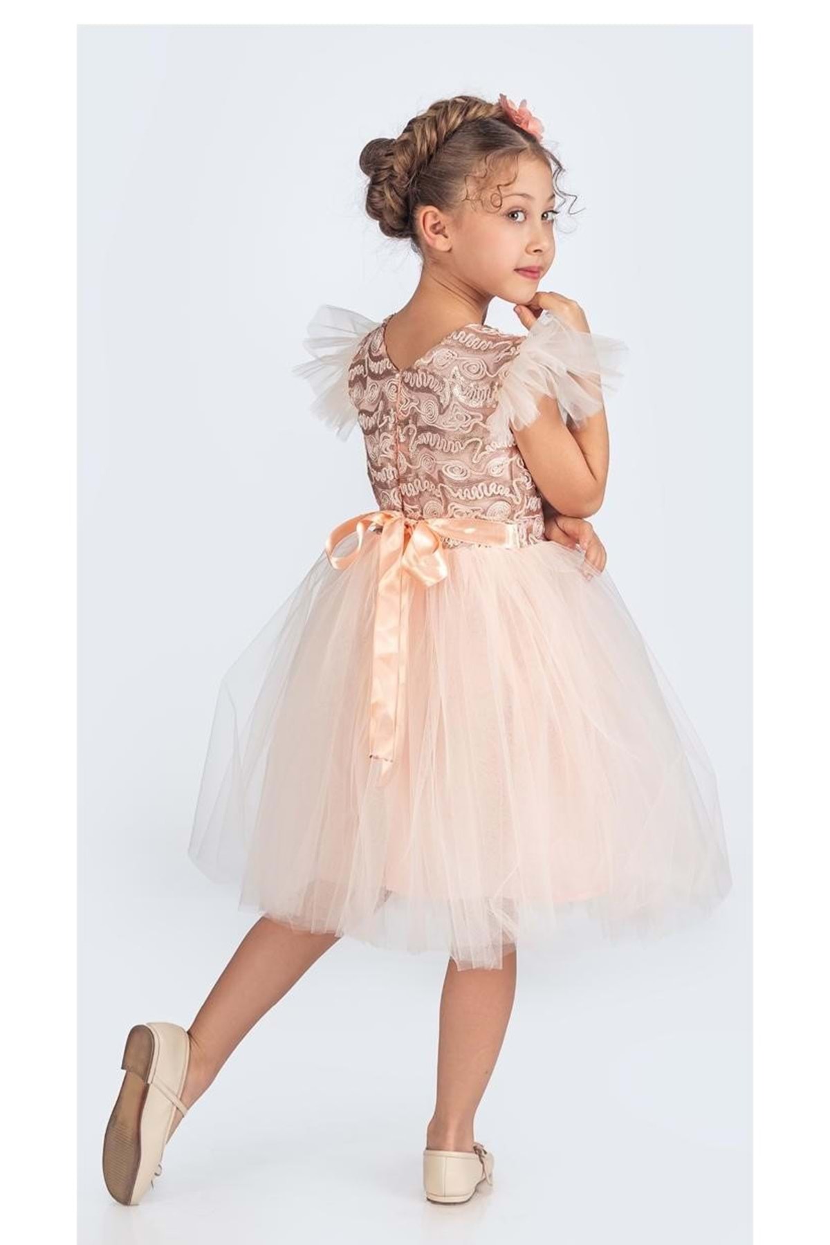 Mnk Baby&Kids Tüllü Kız Çocuk KPL Elbise MNK0526 SOMON fotoğrafı 3 (önizleme)