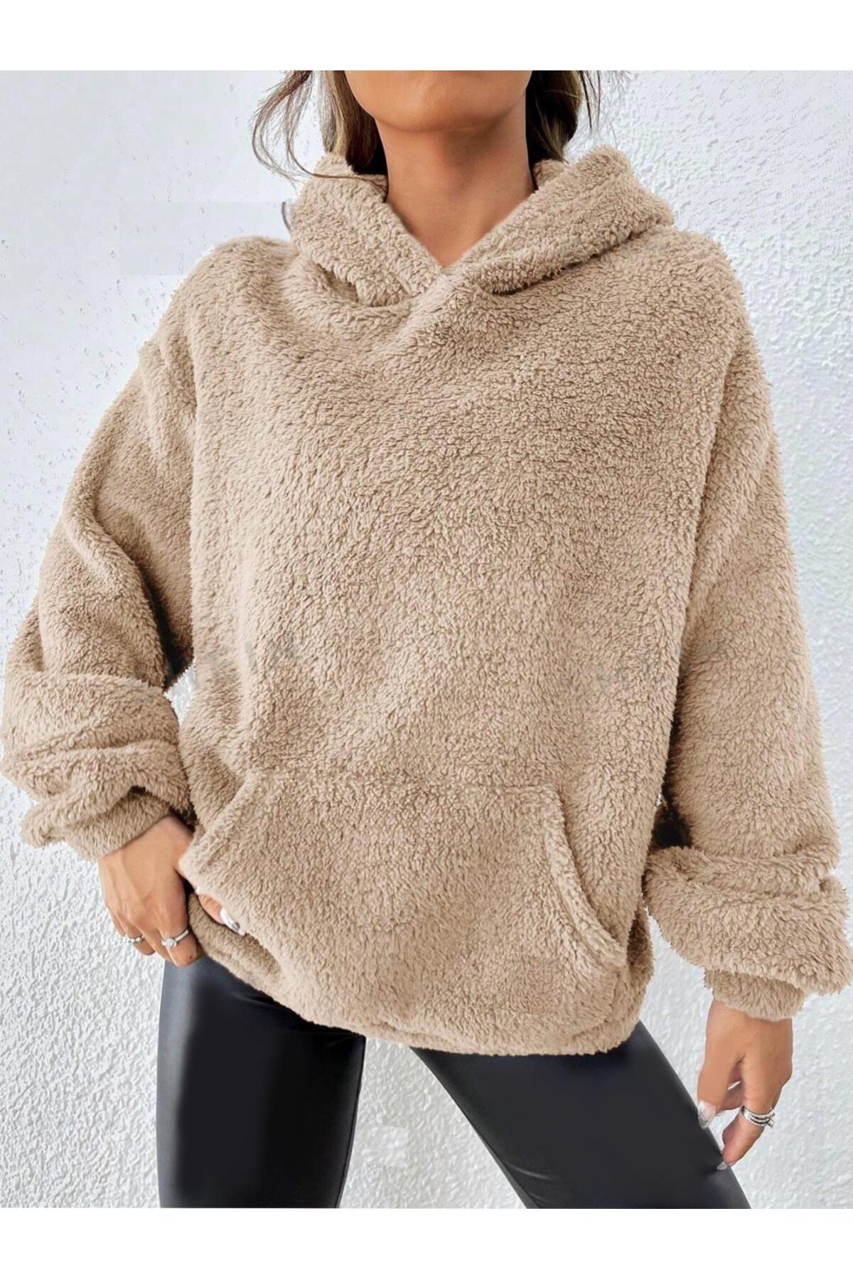 Actiwear-Women's Plush Kangaroo Sweatshirt - Pocket, Lace-Up Hood 1