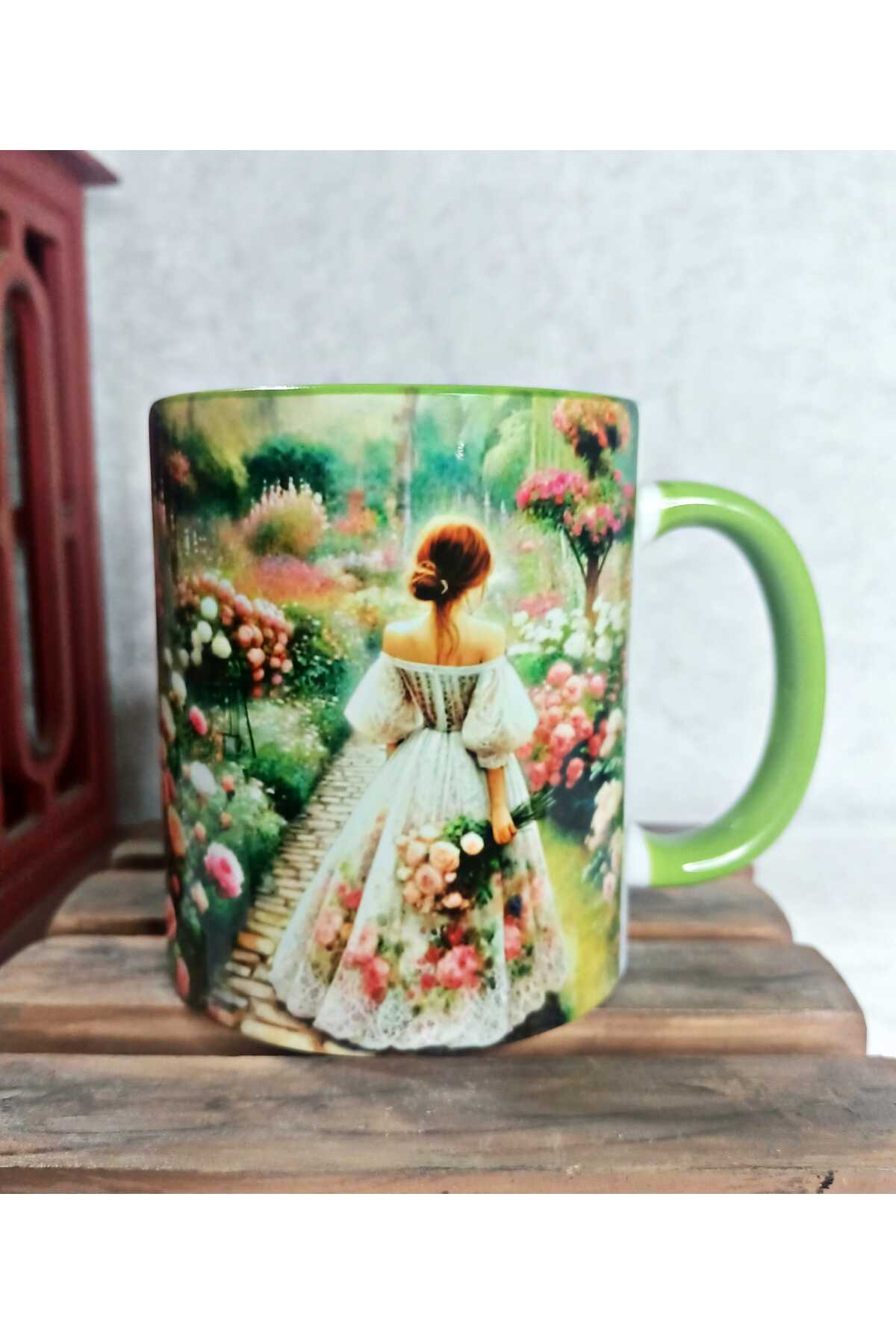 Vintage print large porcelain mug through roses