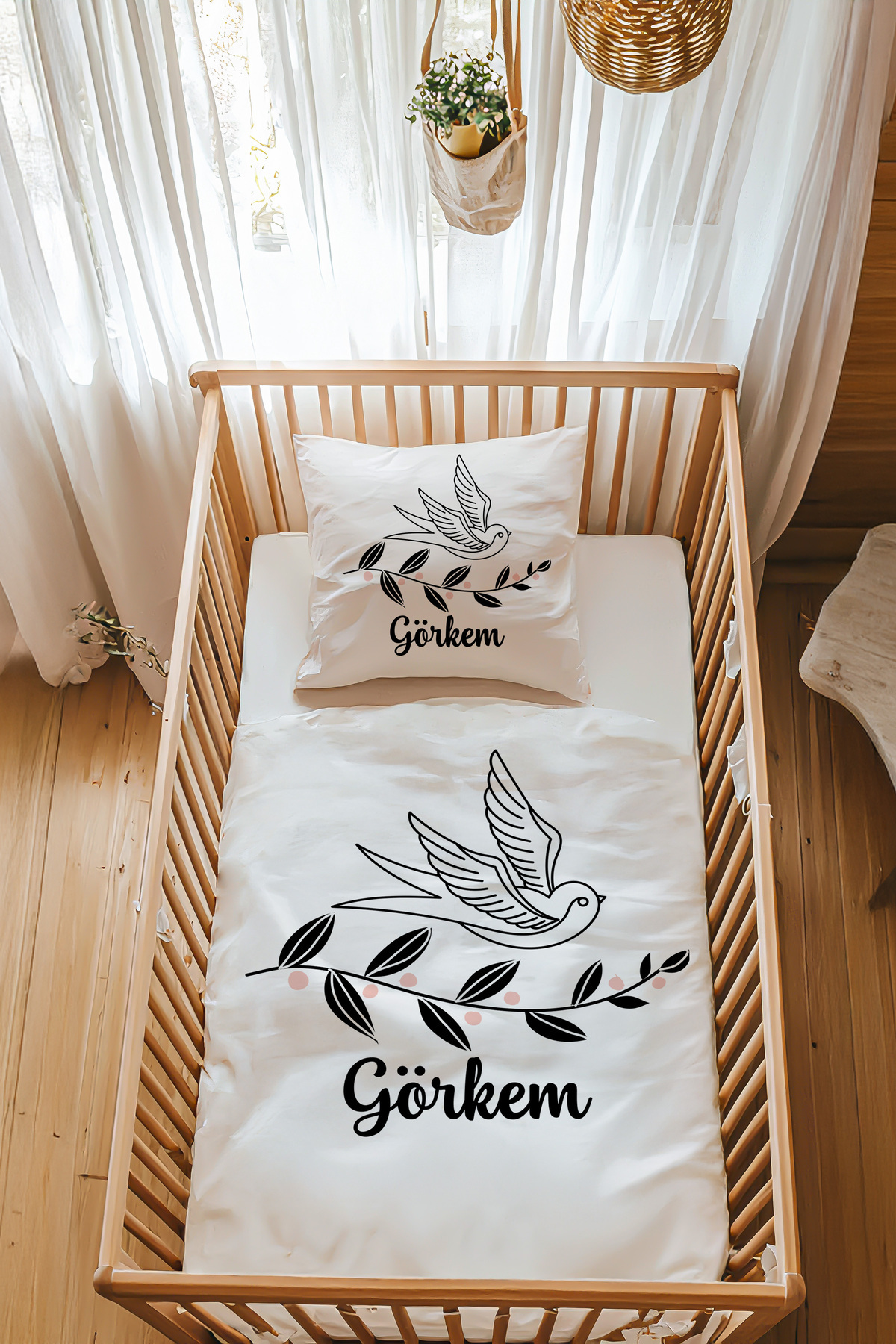 100% Cotton Satin Custom Name Park Bed Duvet Cover Set (70X120 CM) Bird