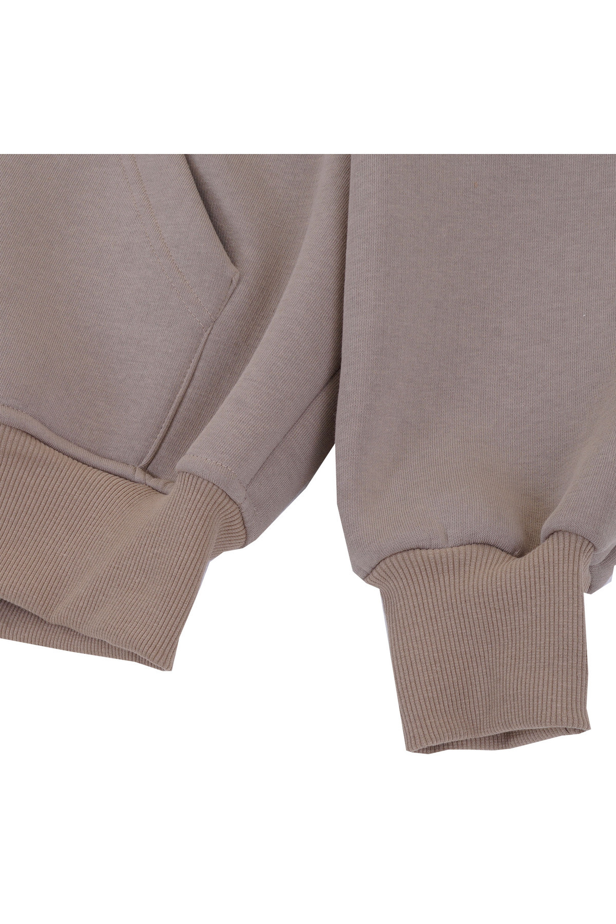 Exve Exclusive-Μπεζ Basic Oversize Μαλακό Πλεκτό Χειμερινό Φούτερ με κουκούλα με φλις εσωτερικά 3 νήματα με φερμουάρ Loose Ζακέτα 6