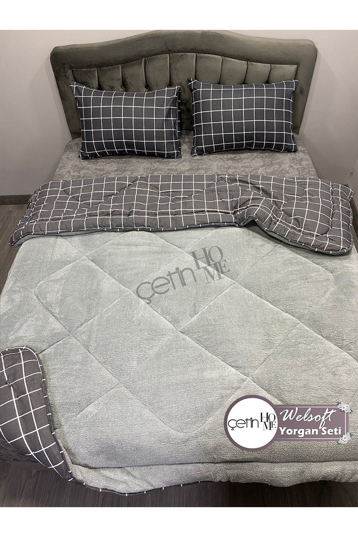 Çetinhome-Çetinhome Double Patterned Welsoft Quilt Set (Without Sheets) 3