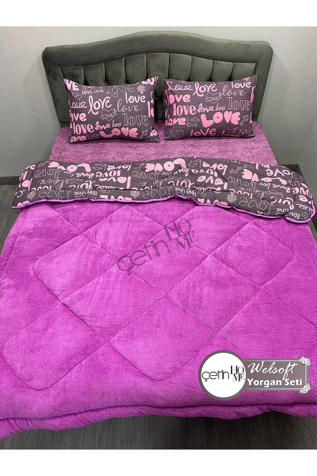 Çetinhome-Çetinhome Double Patterned Welsoft Quilt Set (Without Sheets) 4