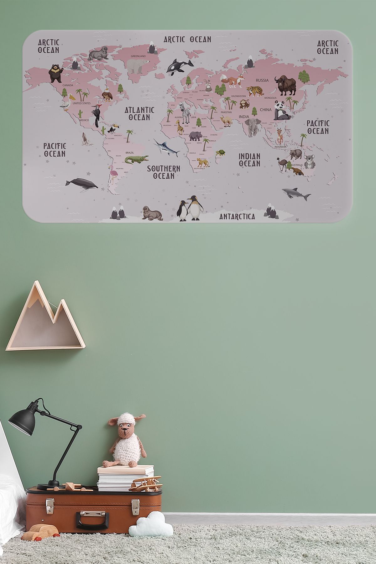 Haye Collection Eğitici Dünya Haritası Dünya Atlası Çocuk ve Bebek Odası Duvar Sticker-60x105-3798