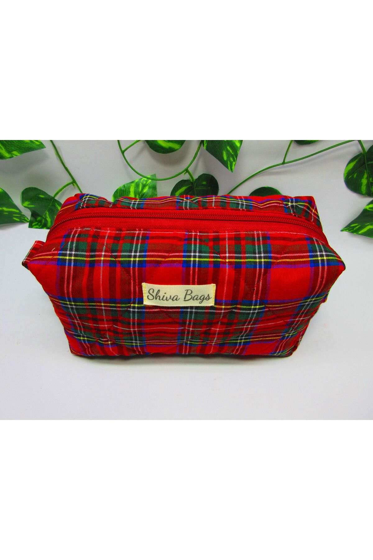 borandtm-Red Plaid Travel Makeup / Cosmetic Bag 6