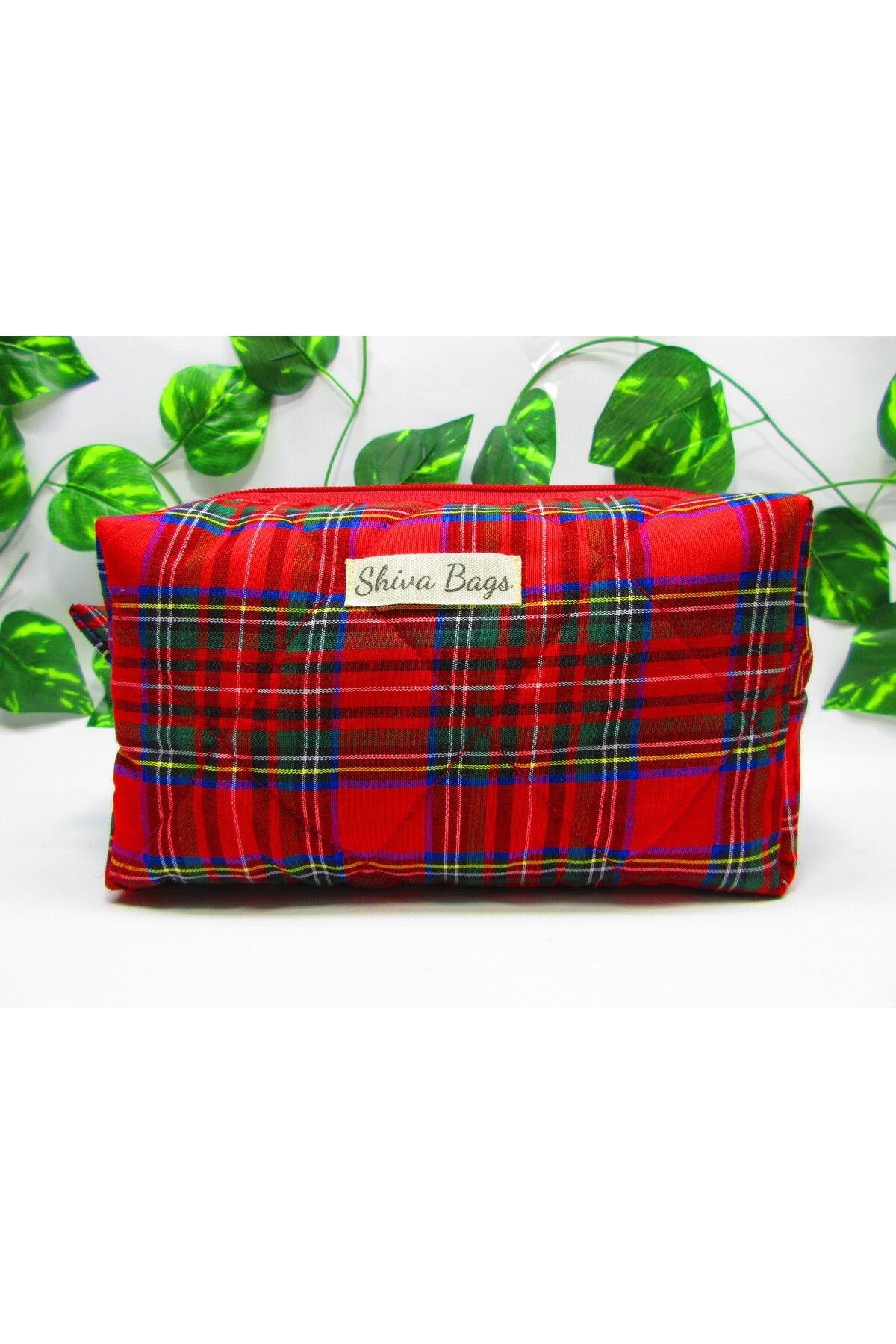 borandtm-Red Plaid Travel Makeup / Cosmetic Bag 5