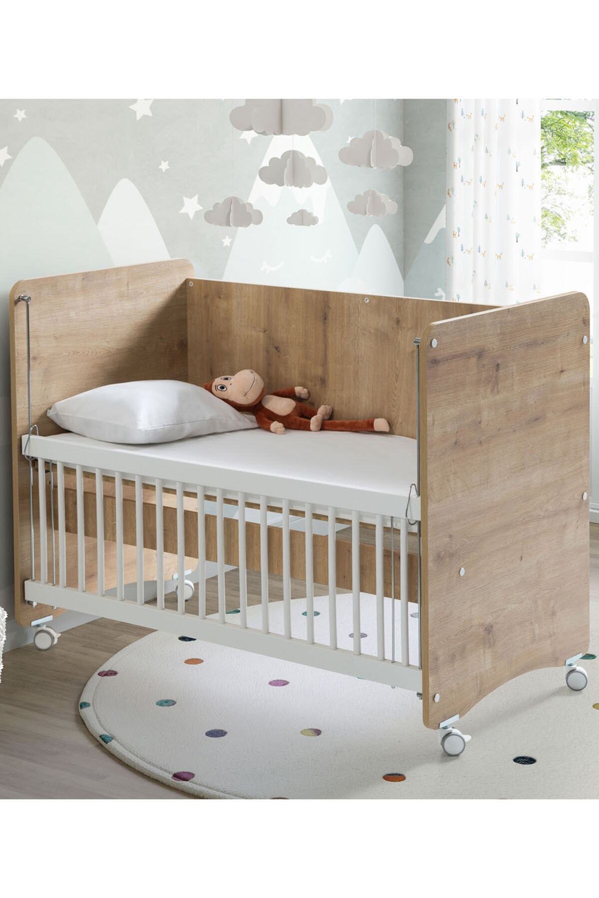 Babywhen Tekerlekli Anne Yanı Kademeli Bebek Beşiği - Bebek Yatağı - Park Yatak - Ahşap - 60x120 Cm Bw1061 fotoğrafı 2 (önizleme)