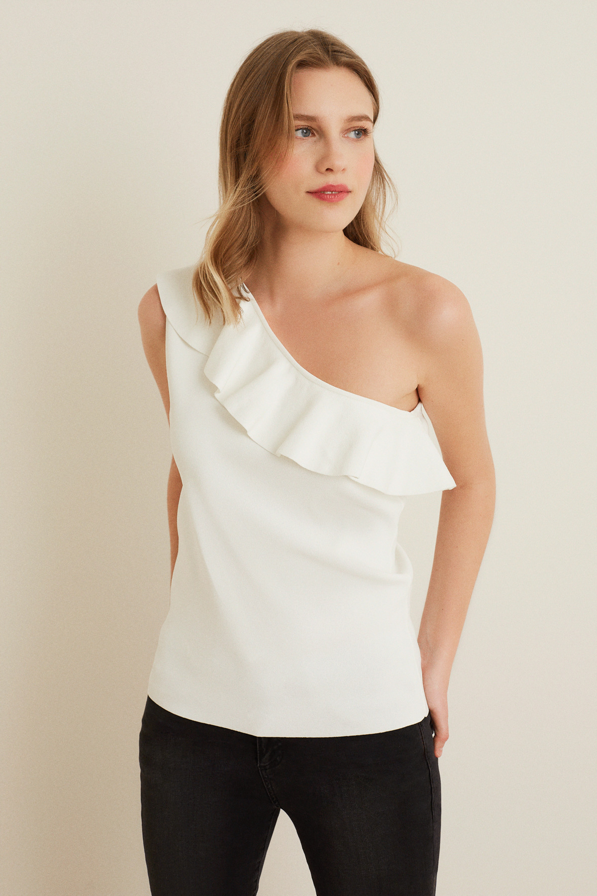 Naramaxx-One Shoulder Flounce Knitwear Blouse 2