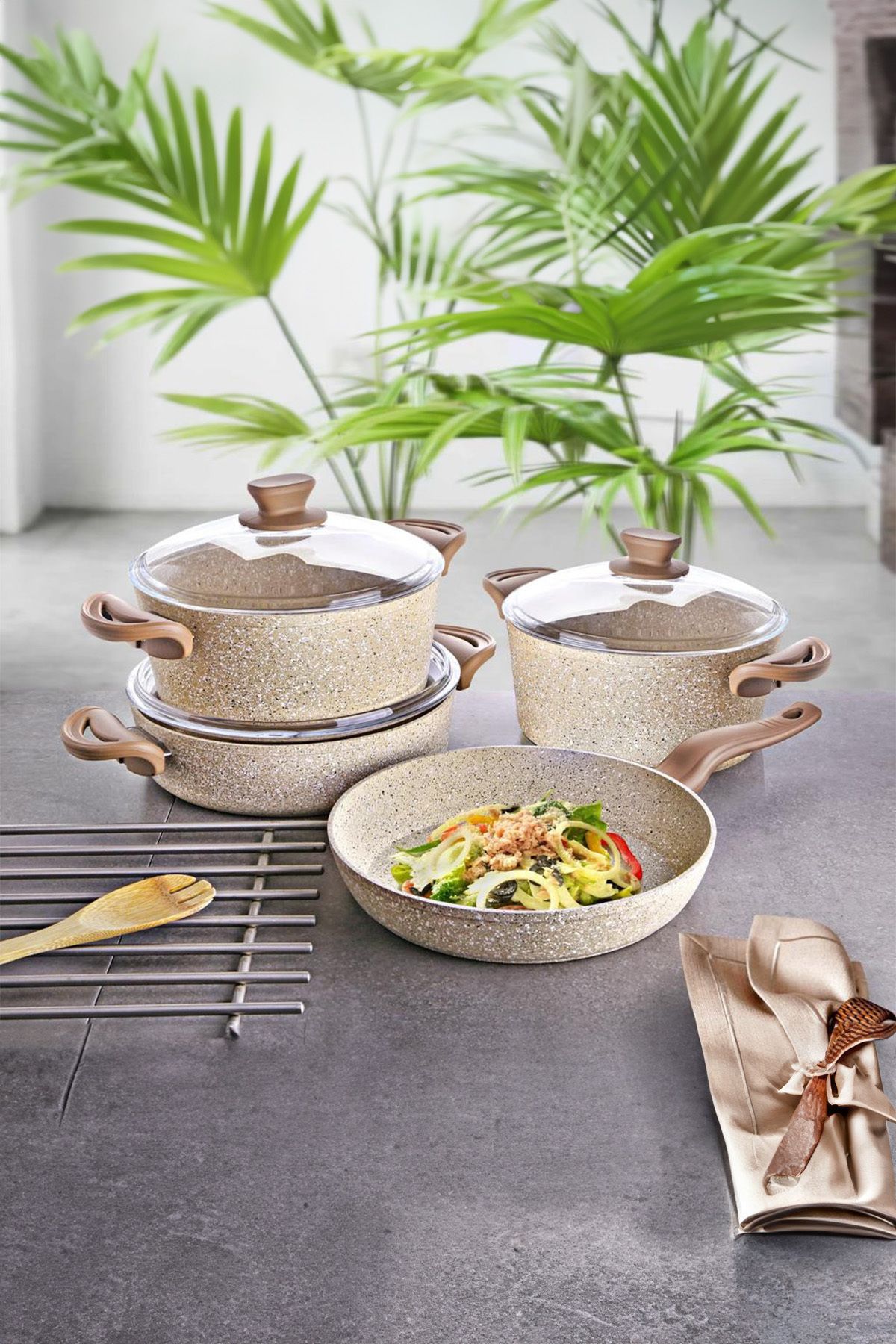 lavonni-7 Piece Granite Cookware Set Brown 2