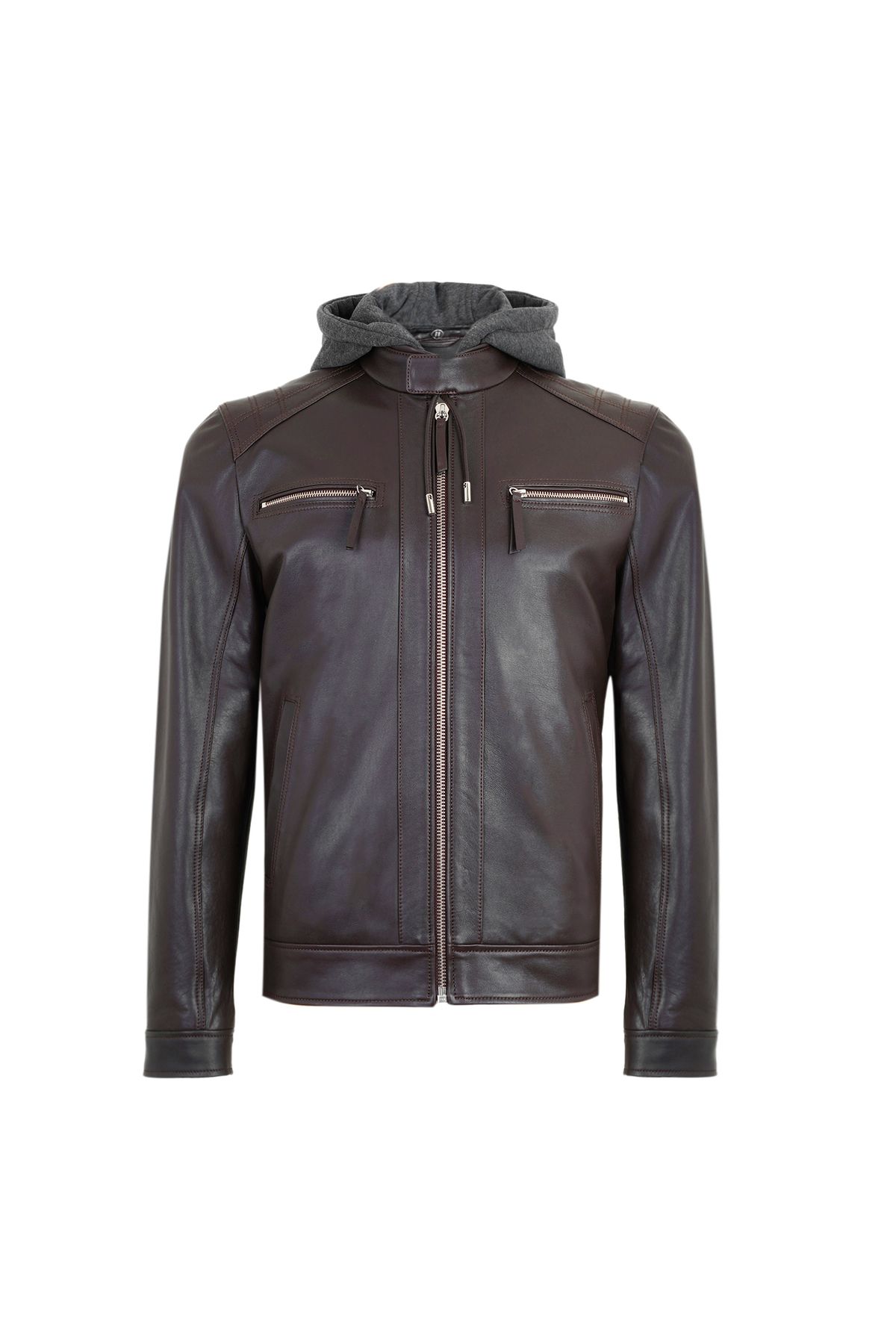 Desa-Analu Dark Brown Men's Hooded Leather Coat 5