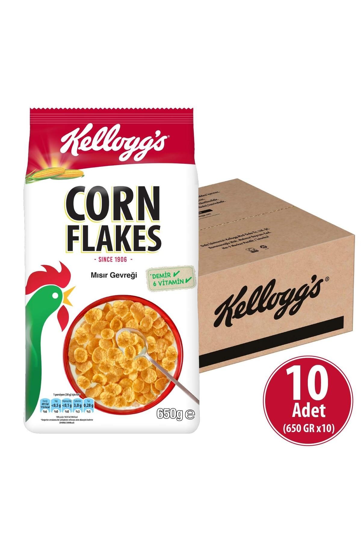 Kellogg's Corn Flakes Kahvaltılık Mısır Gevreği 650 Gr x 10 Adet, Lif Kaynağı, Demir Ve 6 Vitamin Içerir